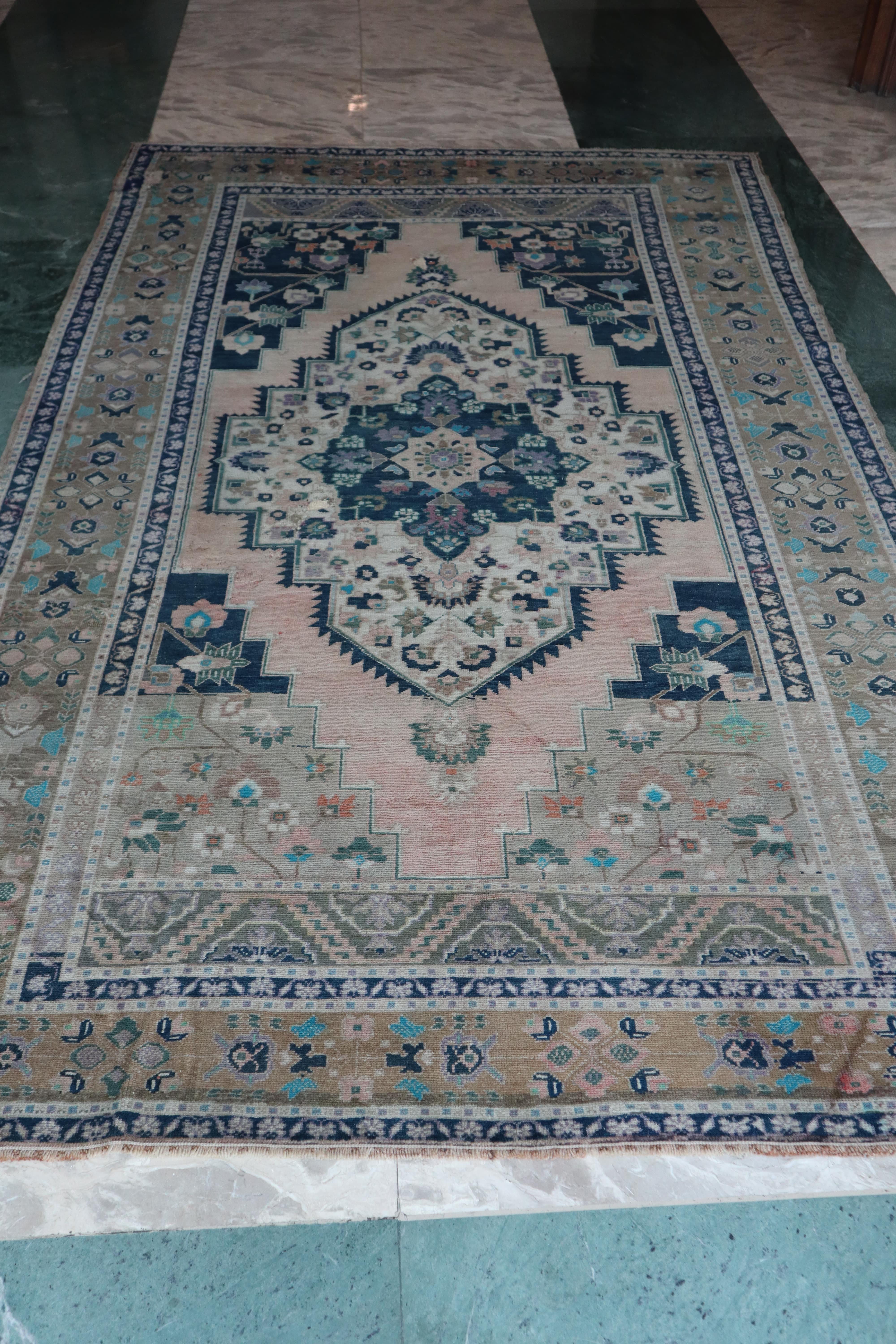 Vintage Turkish Anatolian — Pastel Medallion with Blue Floral Field — No. 167