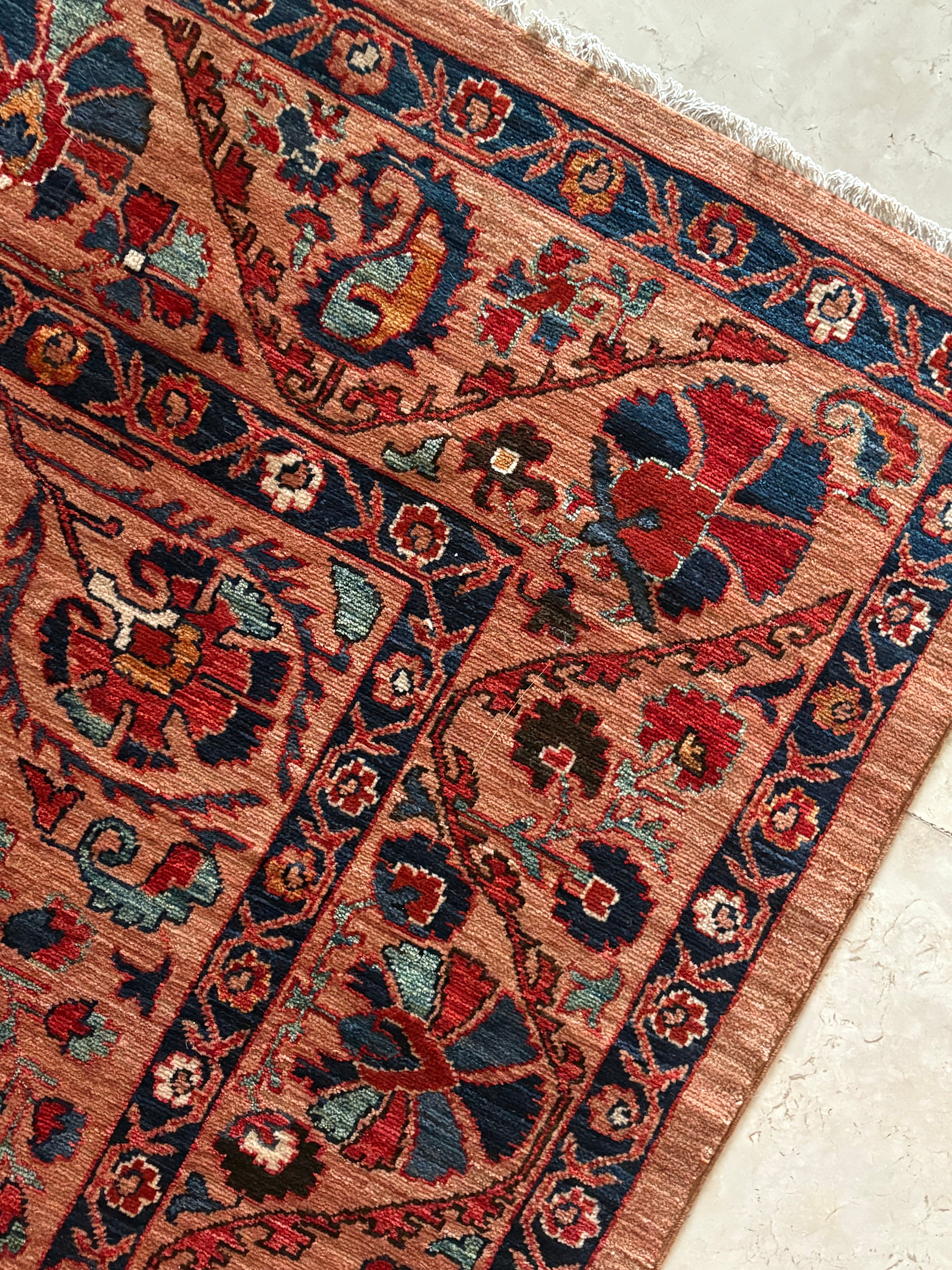 Afghan Chobi — Floral Medallion in Taupe & Navy — No. 138