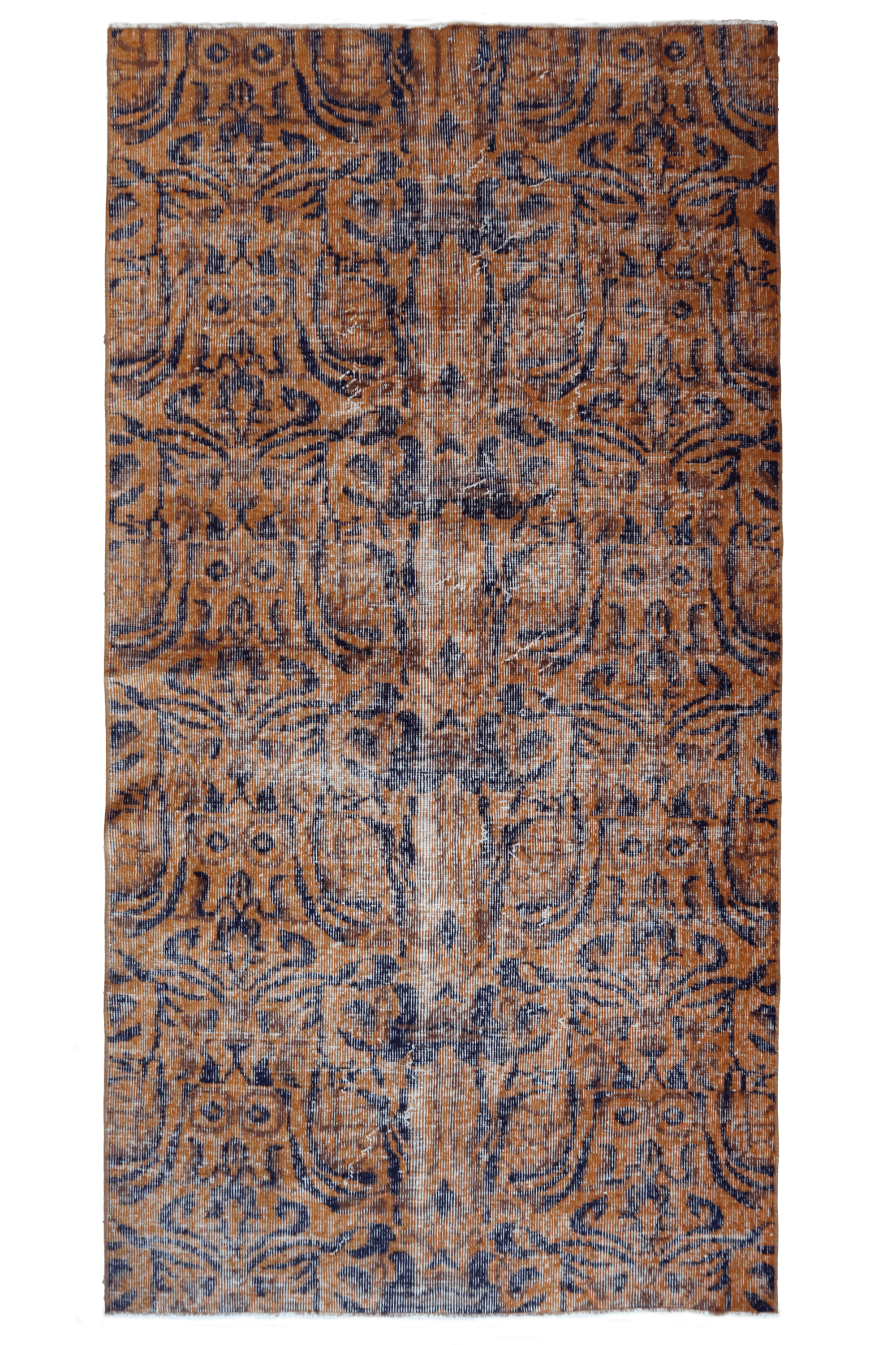 Burnt Orange & Deep Indigo Abstract Turkish Art Deco Rug  –  No.126