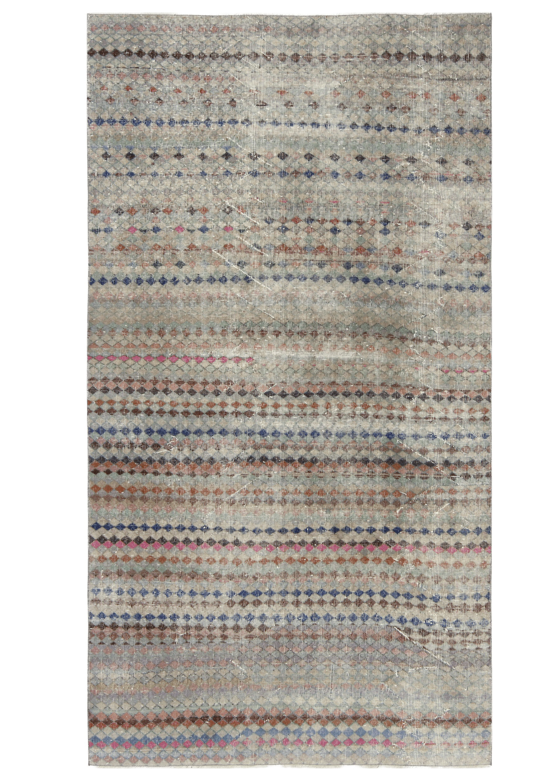 Distressed Turkish Art Deco Rug — 8 x 4 FT — No. 184