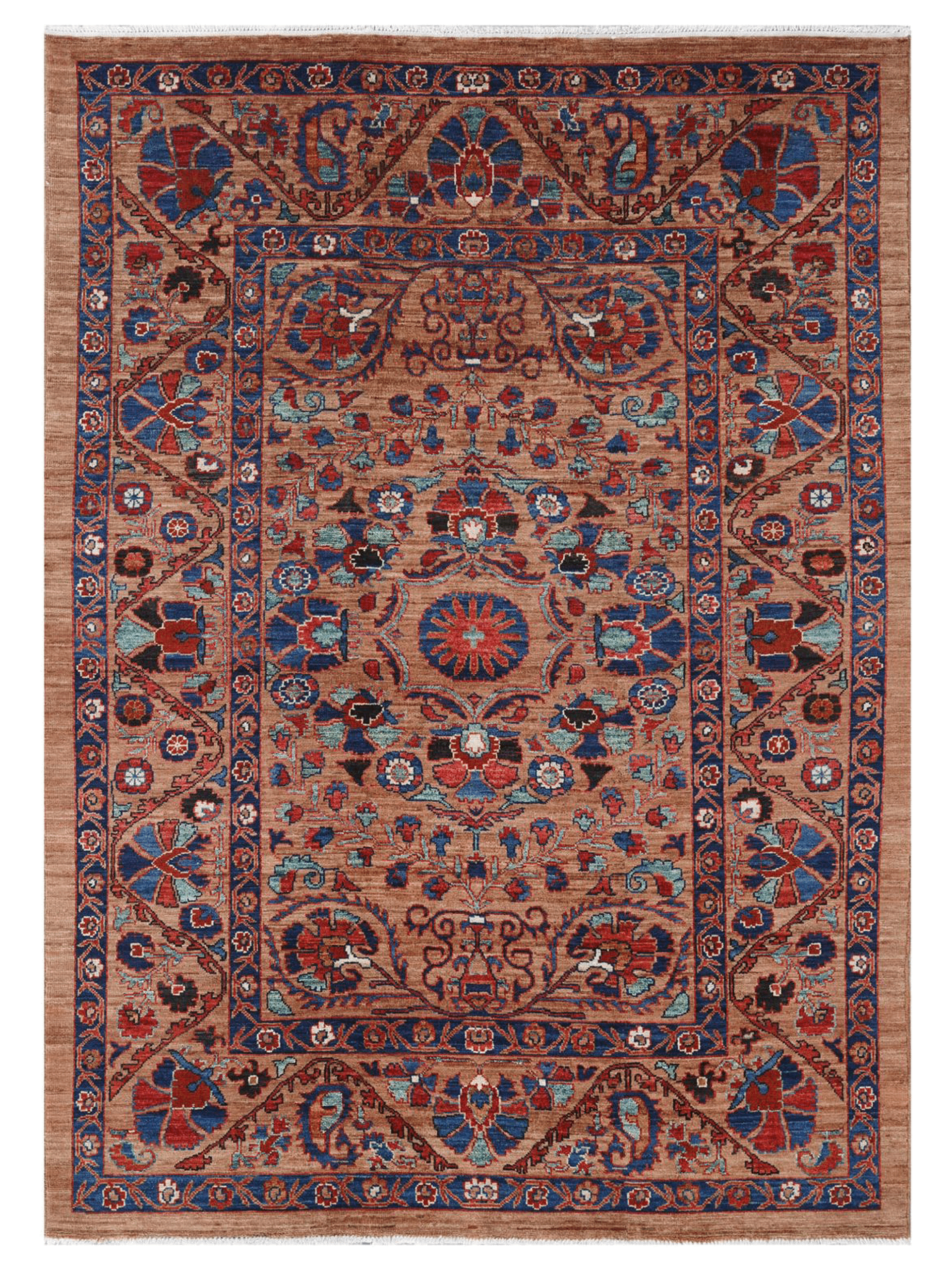Afghan Chobi — Floral Medallion in Taupe & Navy — No. 138