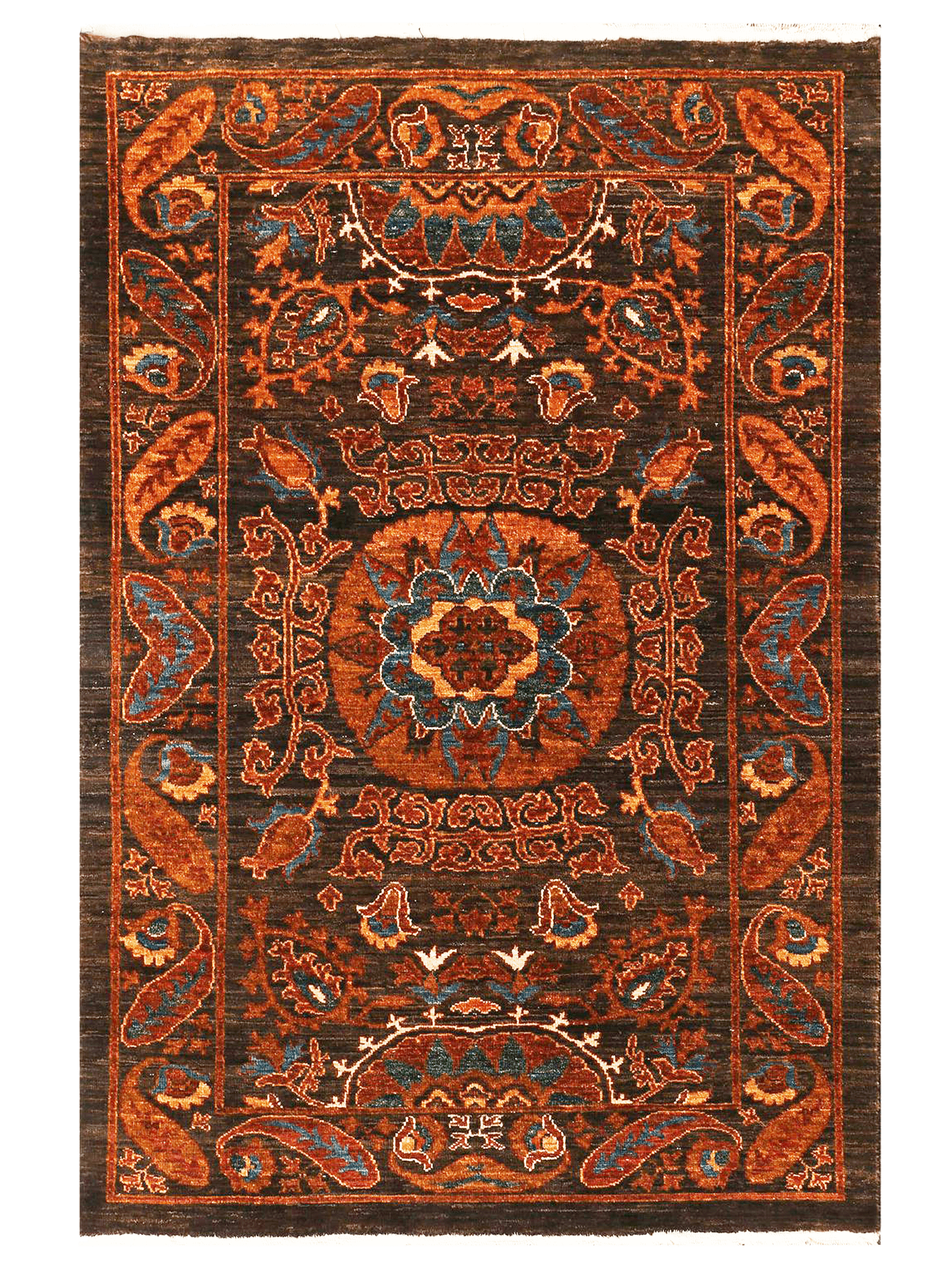 Afghan Chobi – Boteh Medallion in Rust & Walnut — No. 139