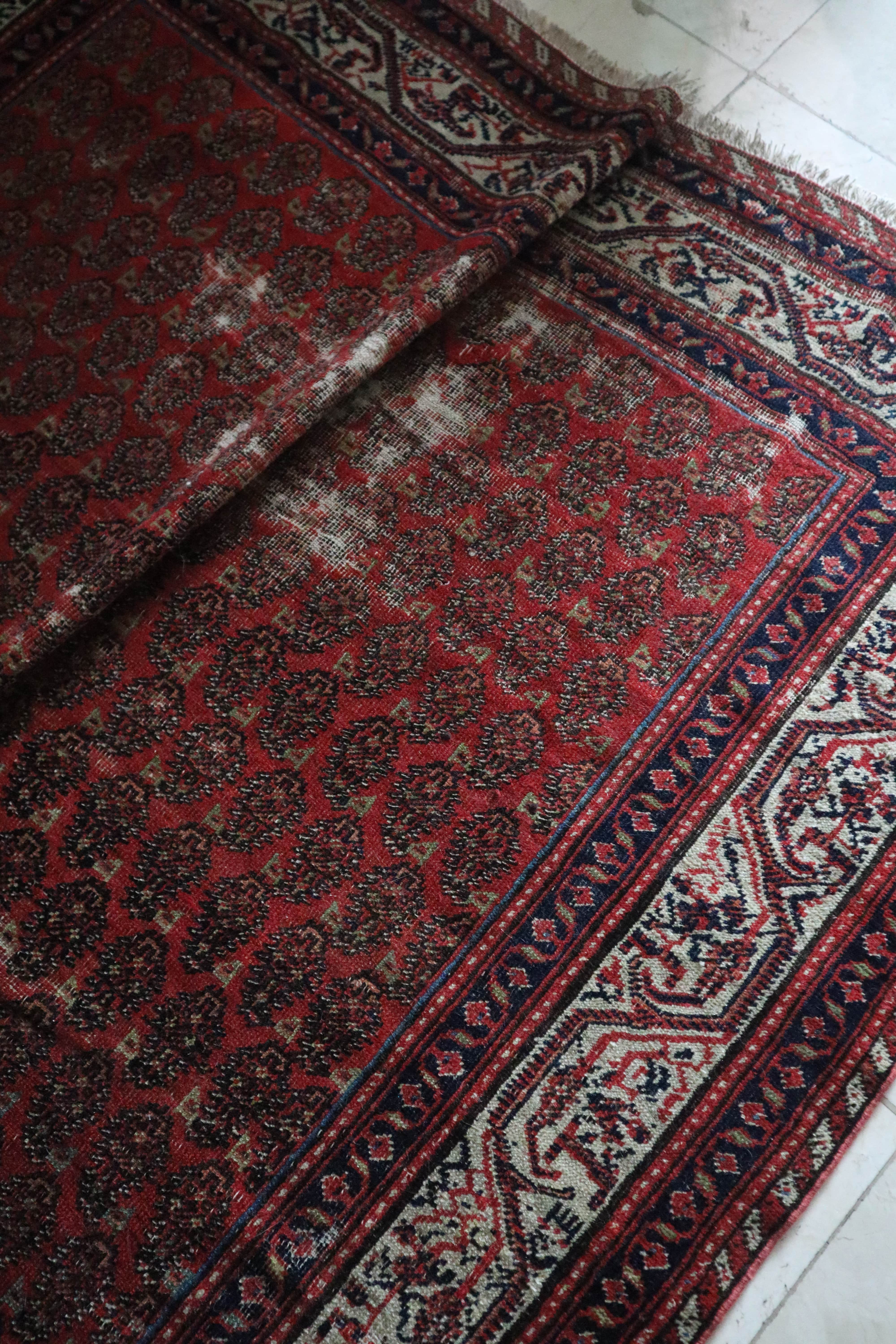 Early 20th Century Persian Seraband Runner — Allover Boteh on Brick Red Worn Central Field — No. 149