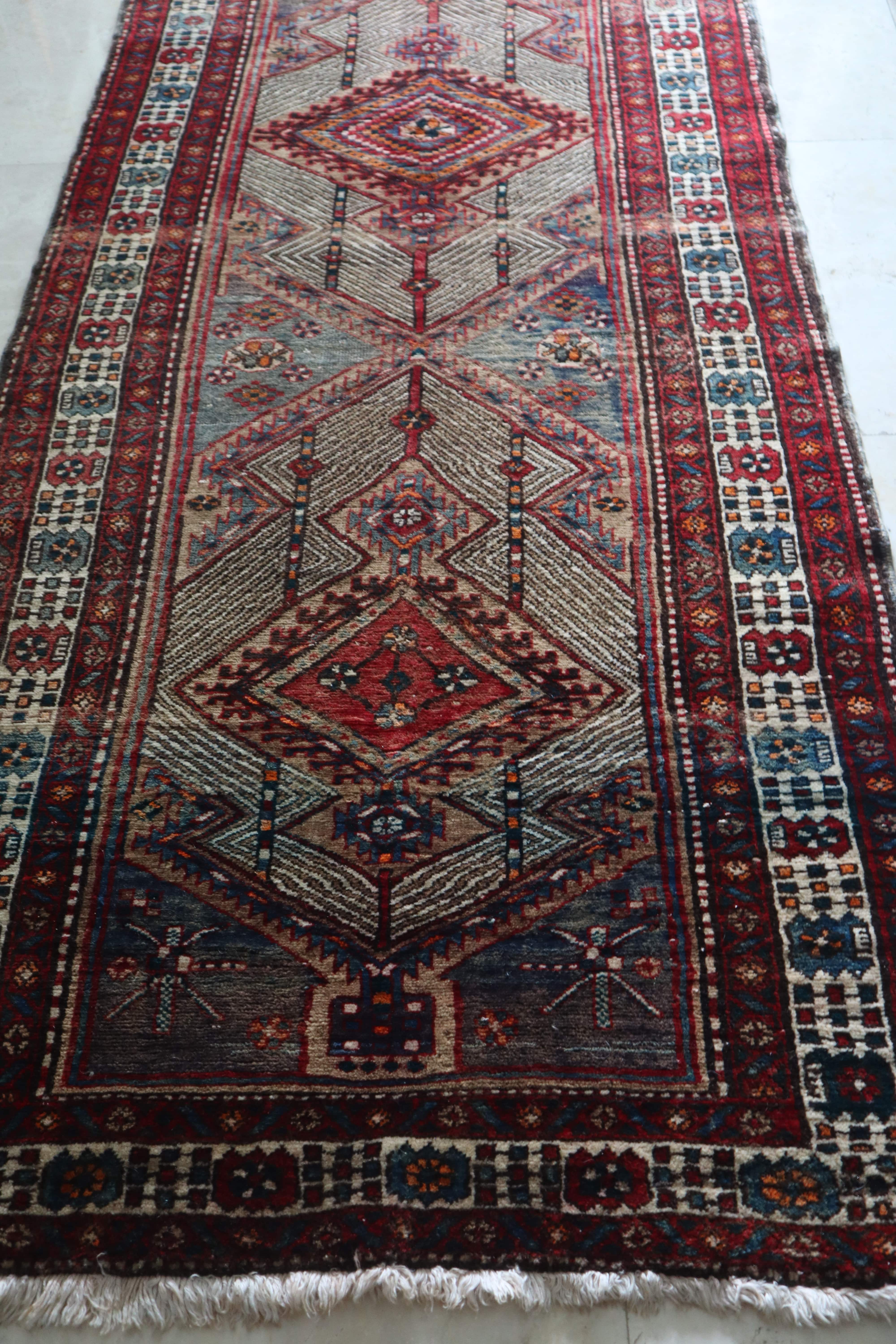 Vintage Persian Hamadan Runner — Camel-Field Medallions — No. 151