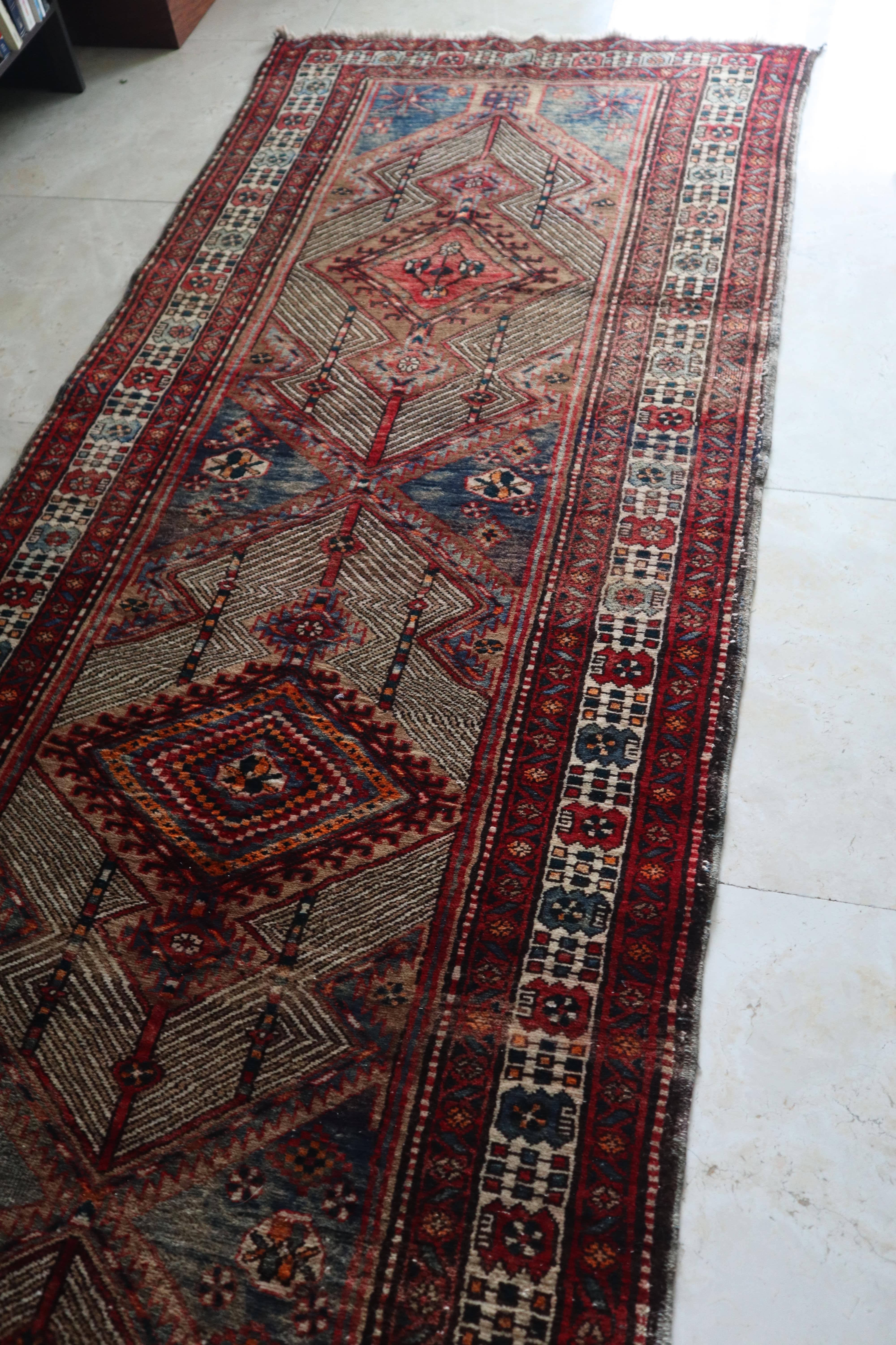Vintage Persian Hamadan Runner — Camel-Field Medallions — No. 151