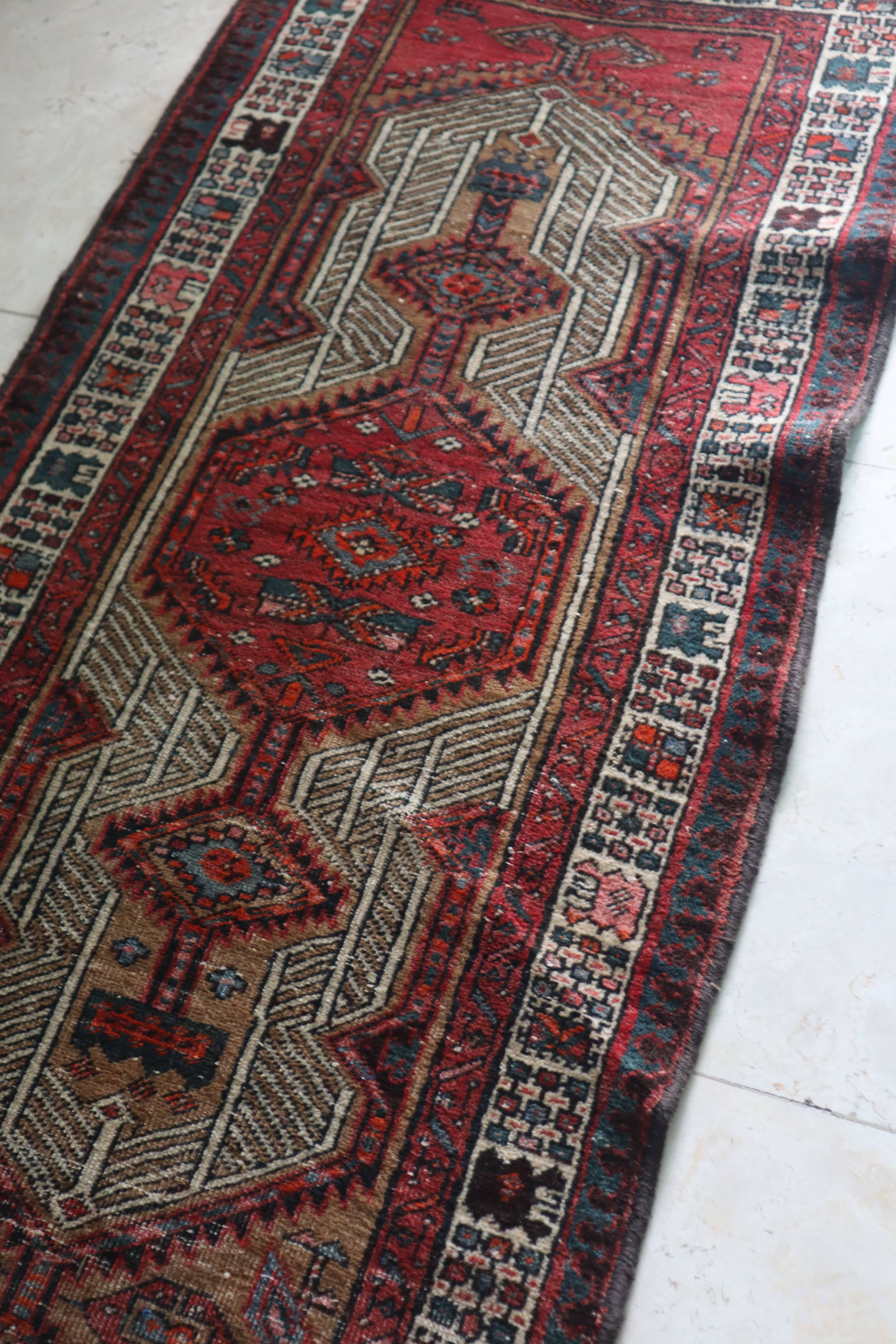 Vintage Persian Hamadan Runner — Bold Lattice Design — No. 152