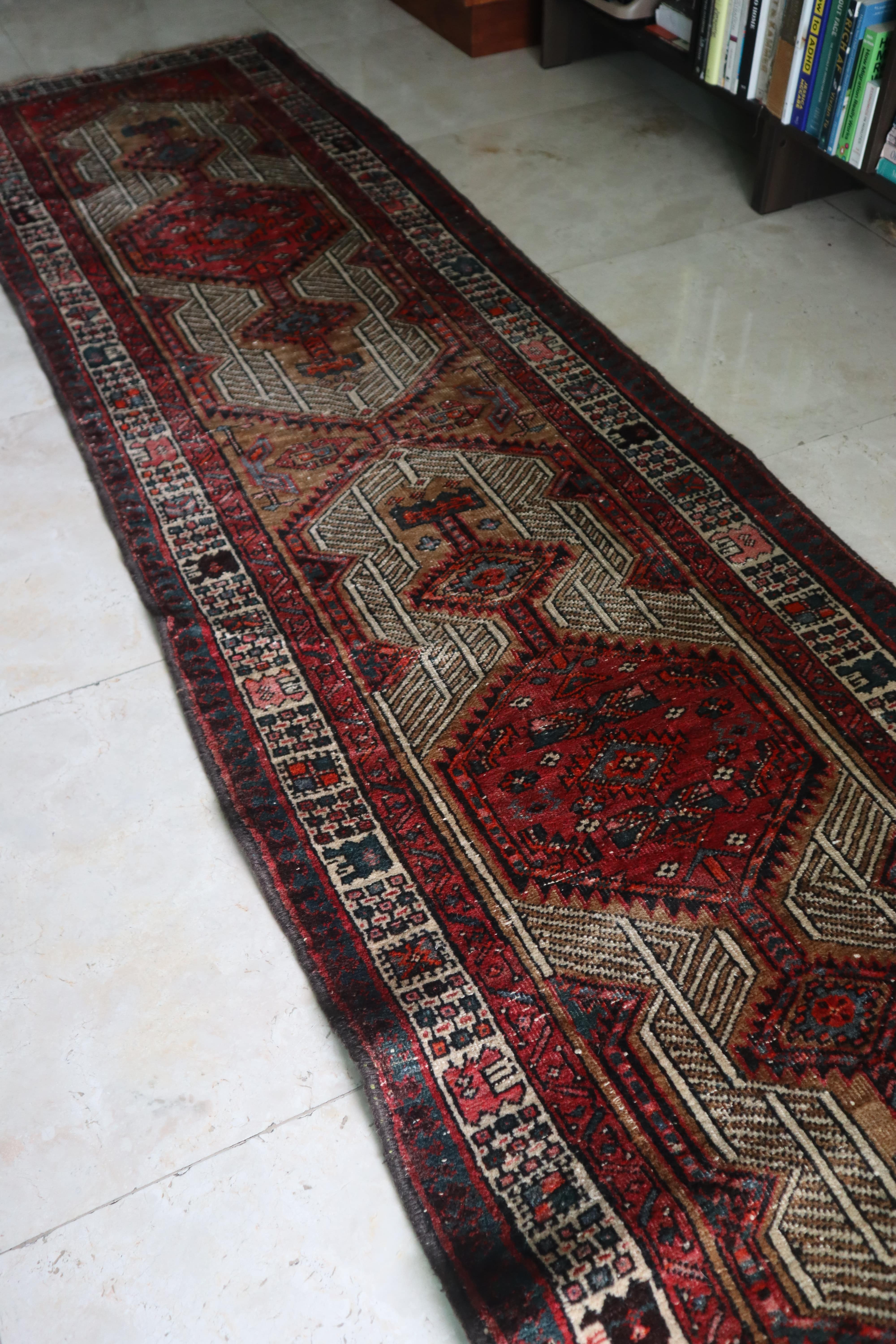 Vintage Persian Hamadan Runner — Bold Lattice Design — No. 152