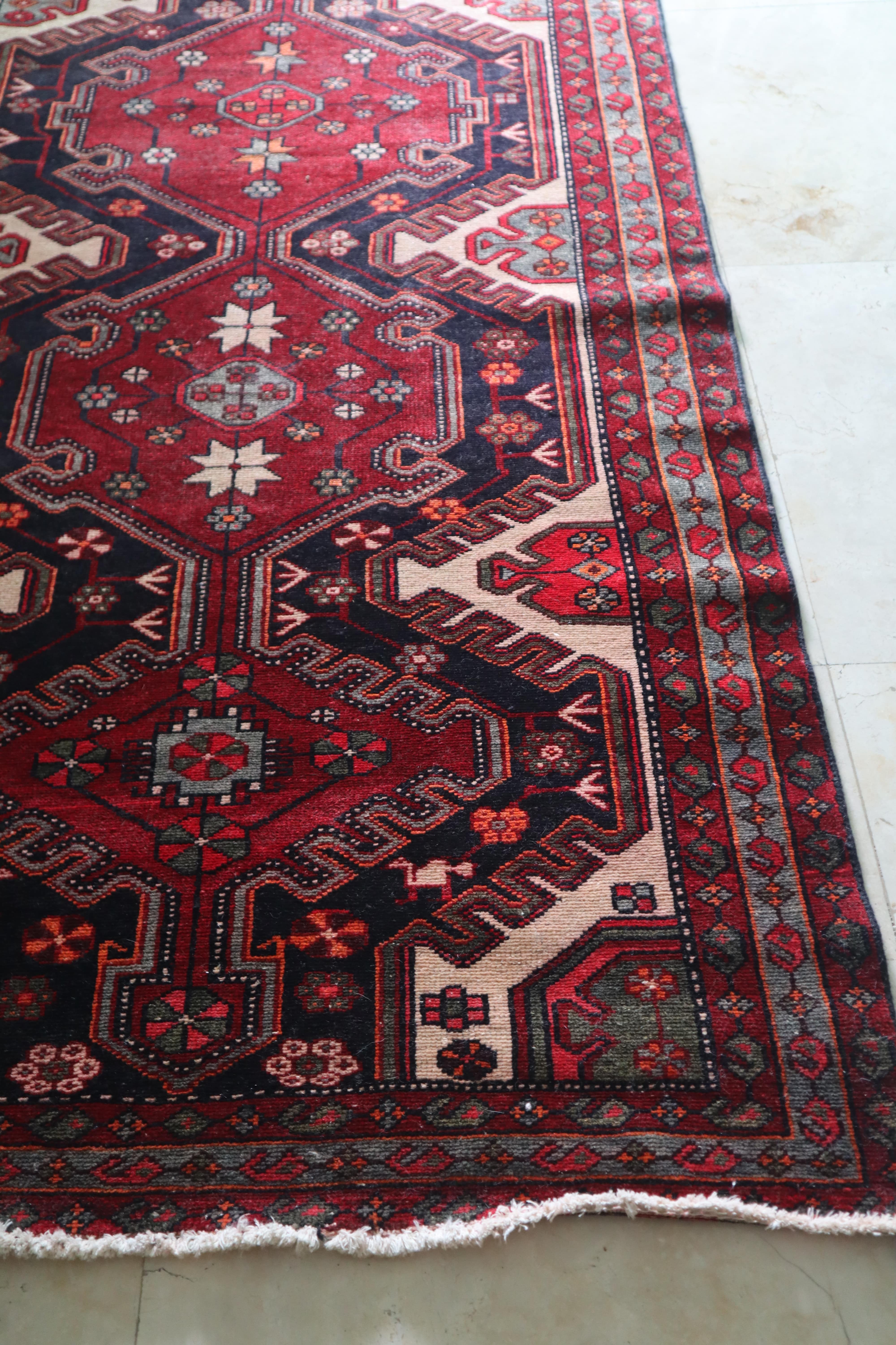 Vintage Persian Tribal Runner Rug — Bold Tribal Geometry— No. 153