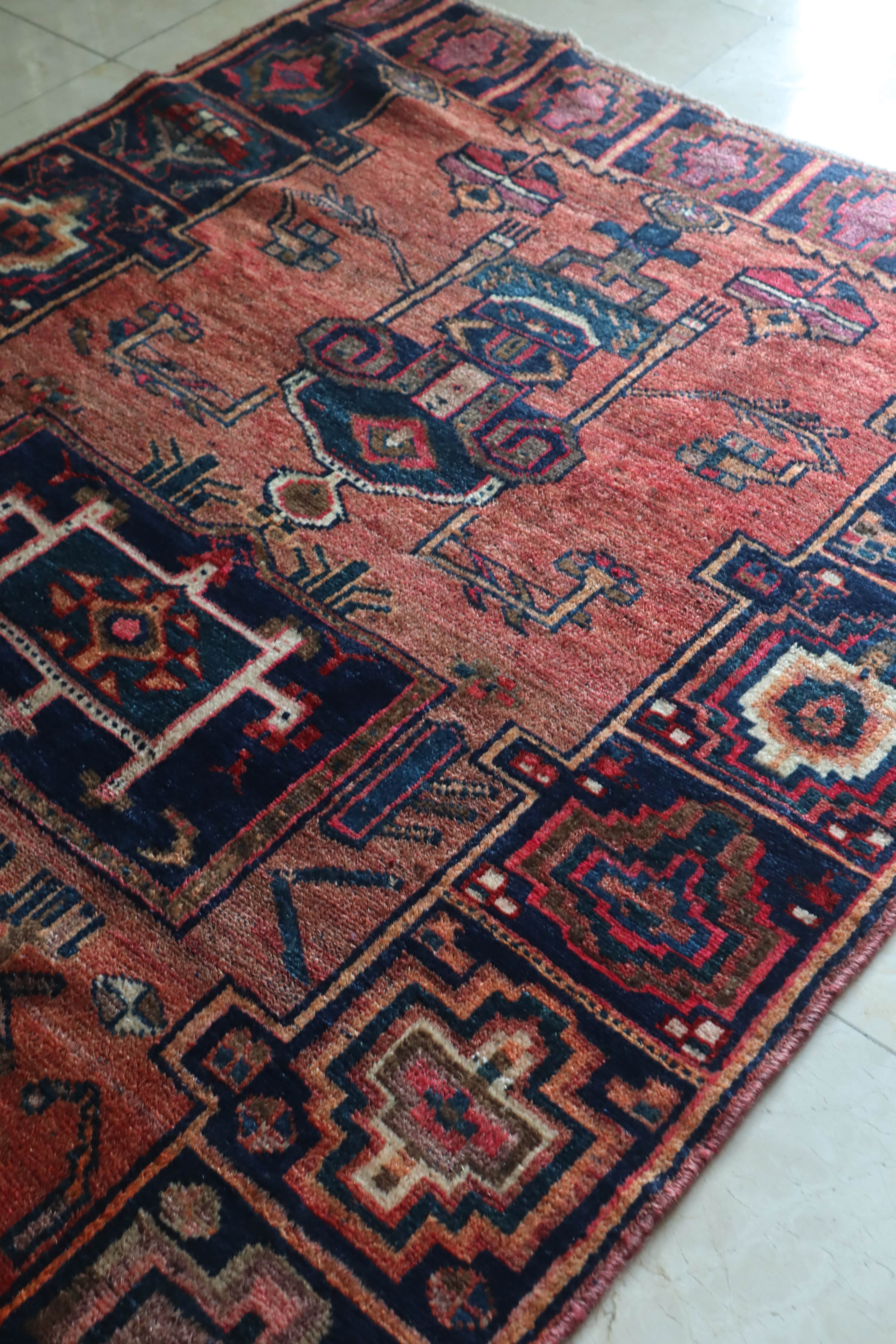 Vintage Persian Tribal Rug — Totemic Geometric Design — No. 157