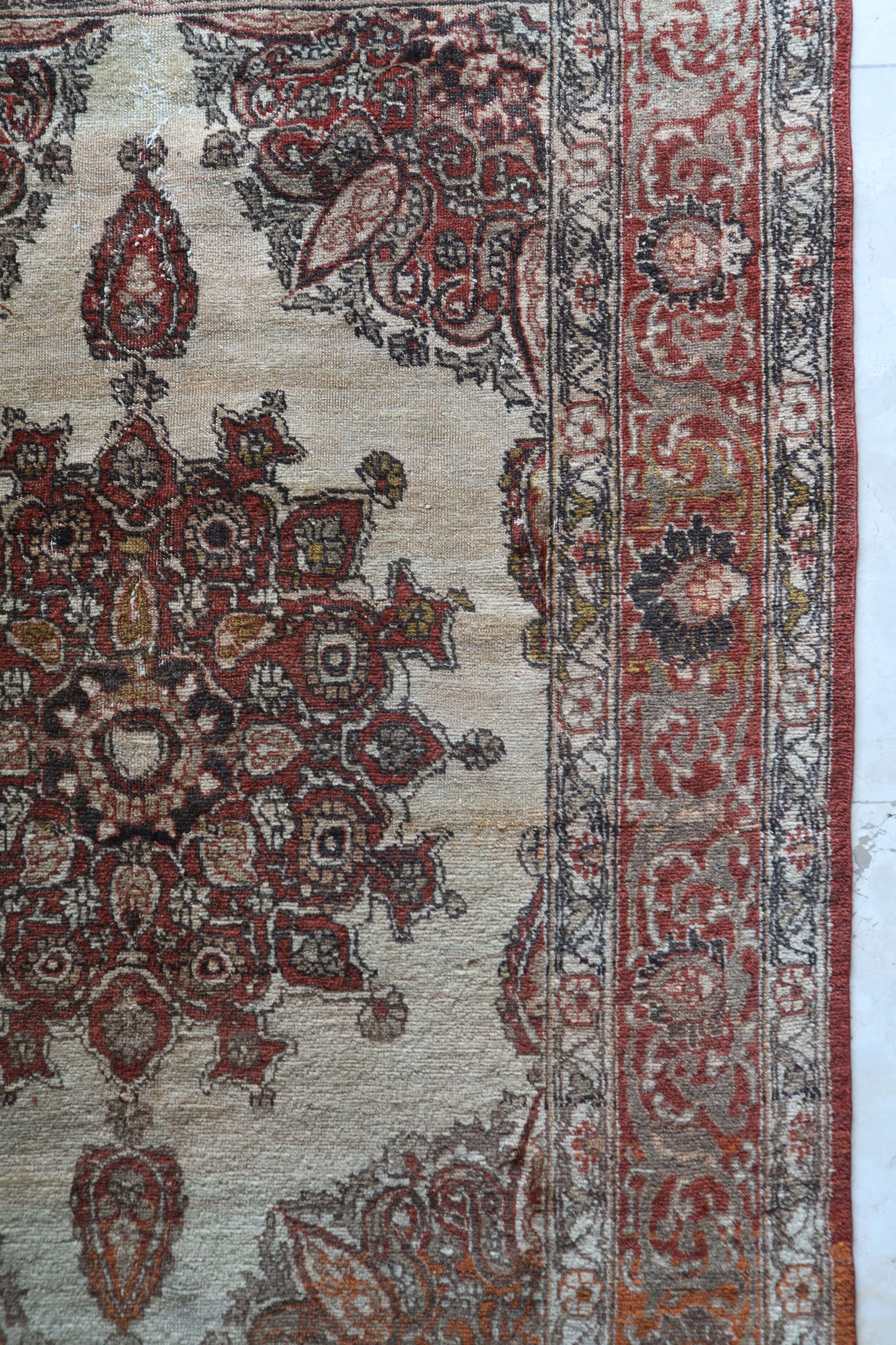 Vintage Persian Rug — Faded Ivory Medallion with Rust & Sage Tones — No. 158