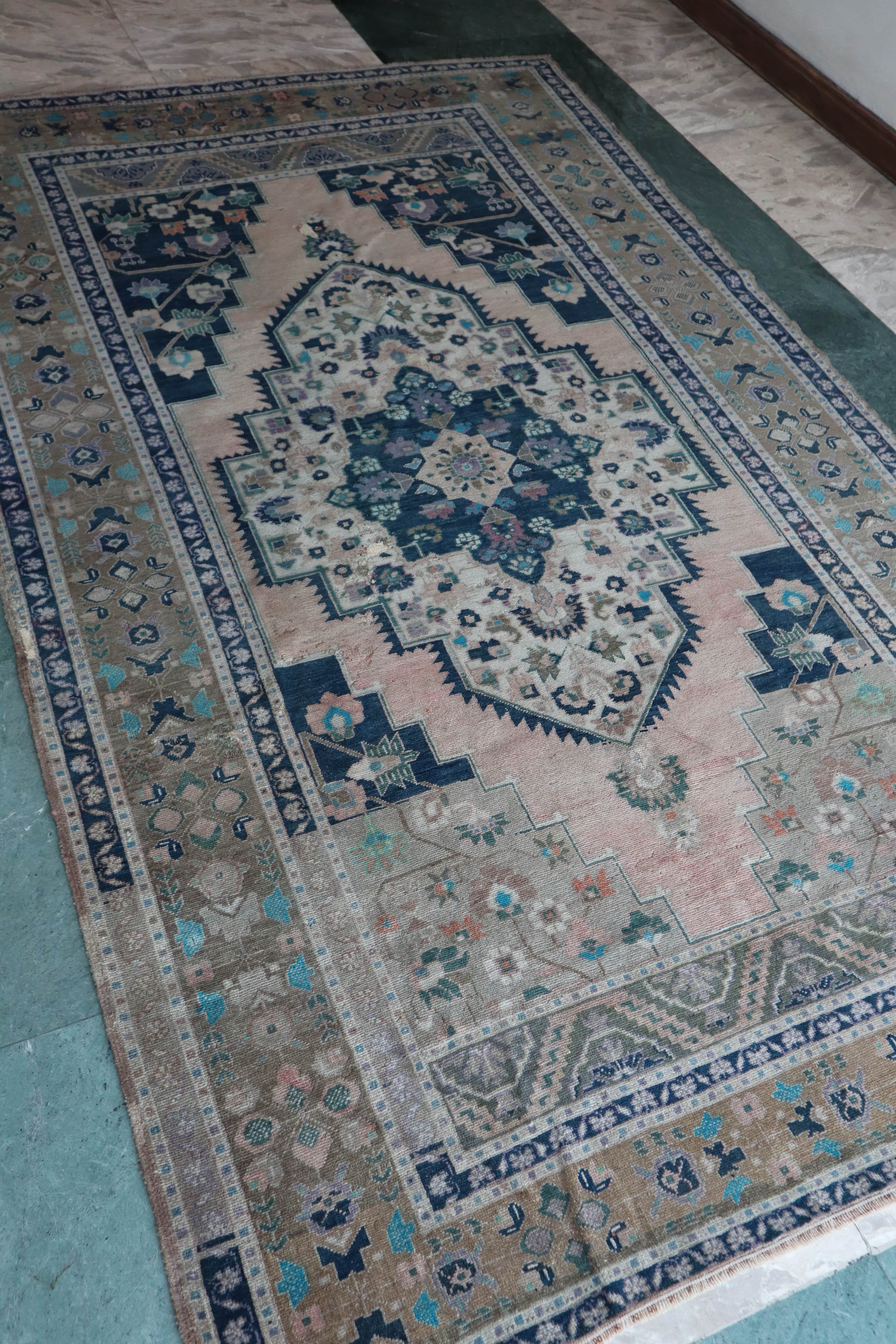 Vintage Turkish Anatolian — Pastel Medallion with Blue Floral Field — No. 167
