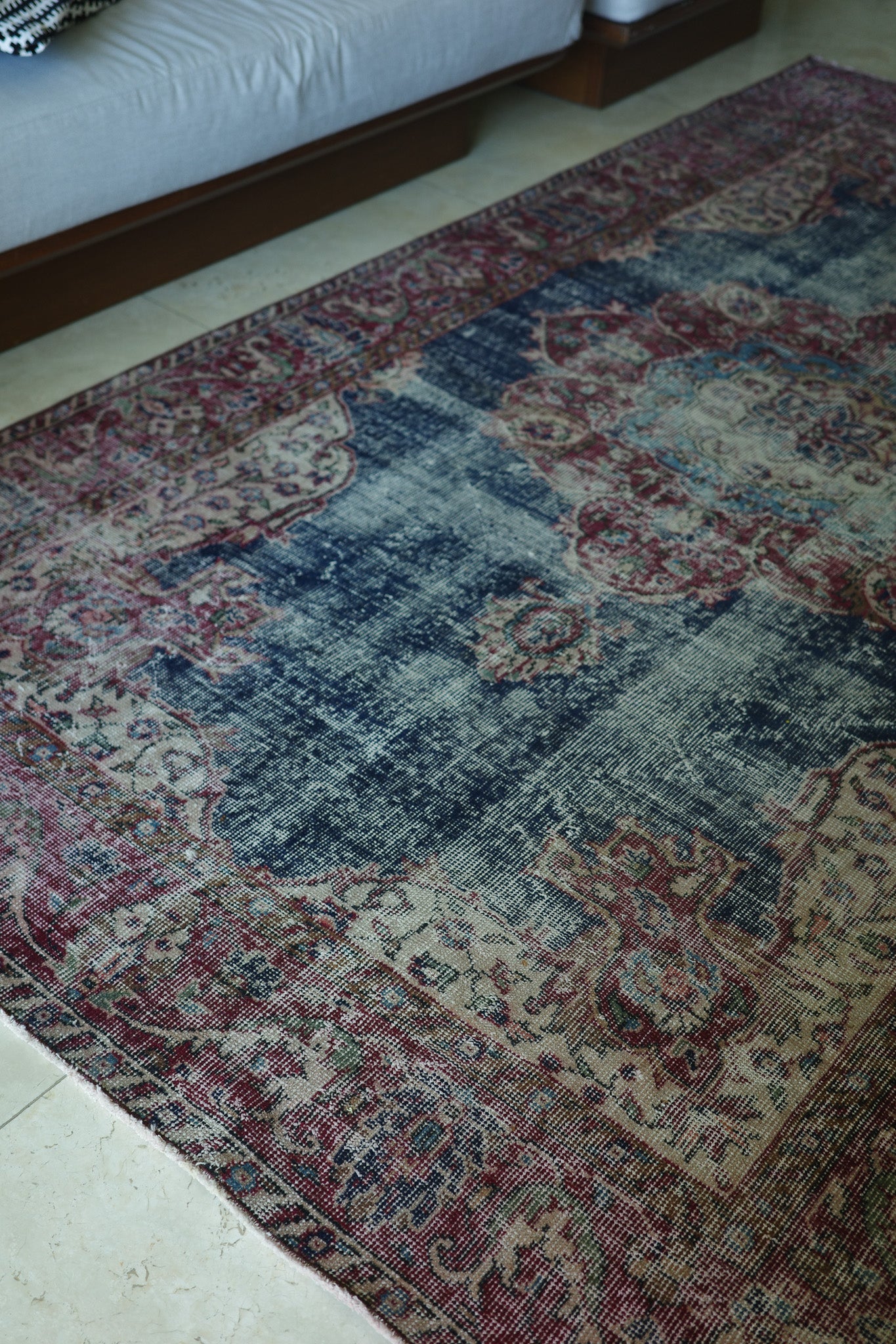Overdyed Vintage Persian Kerman Rug in Blue and Mauve — No.130