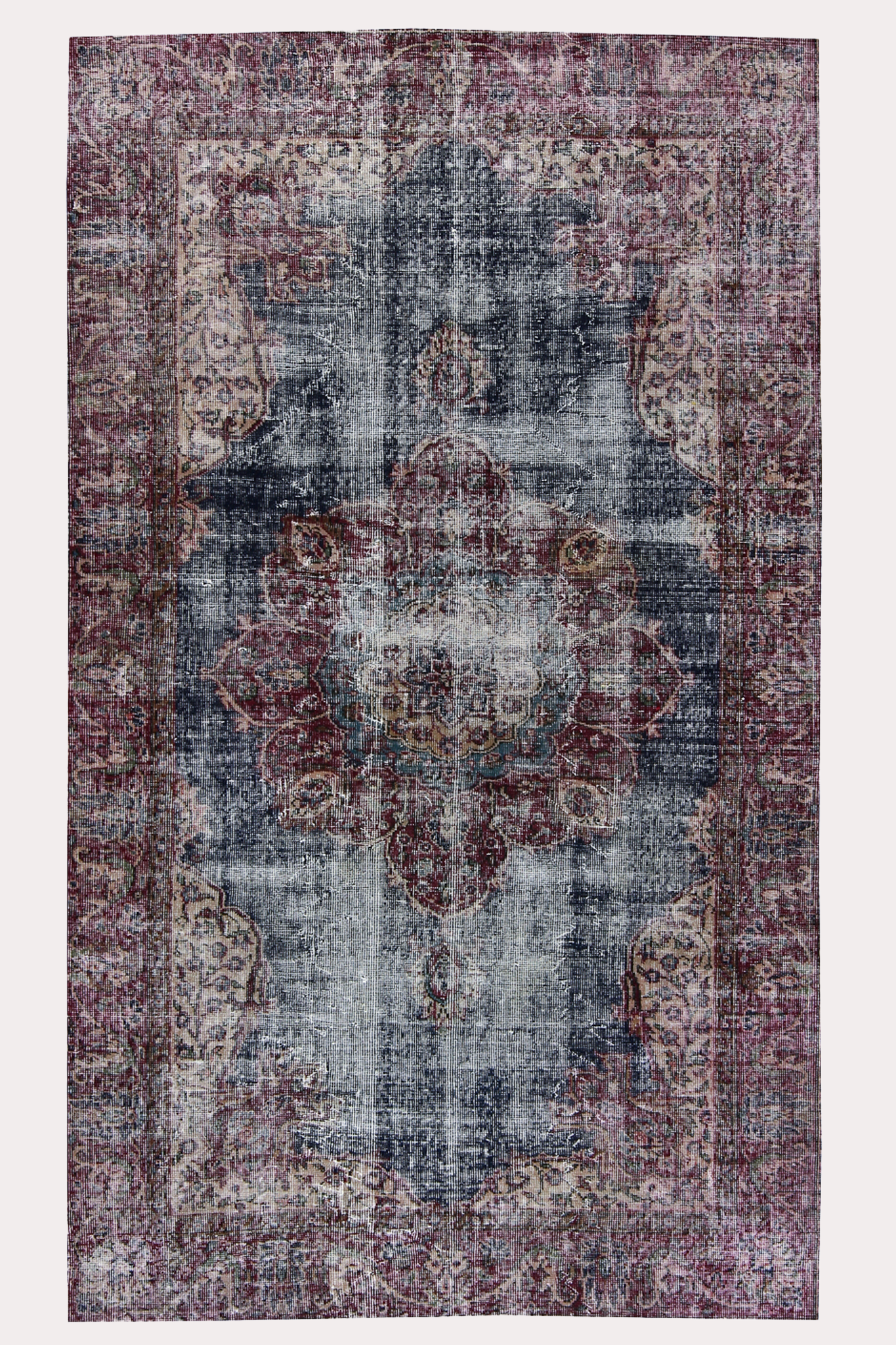 Overdyed Vintage Persian Kerman Rug in Blue and Mauve — No.130
