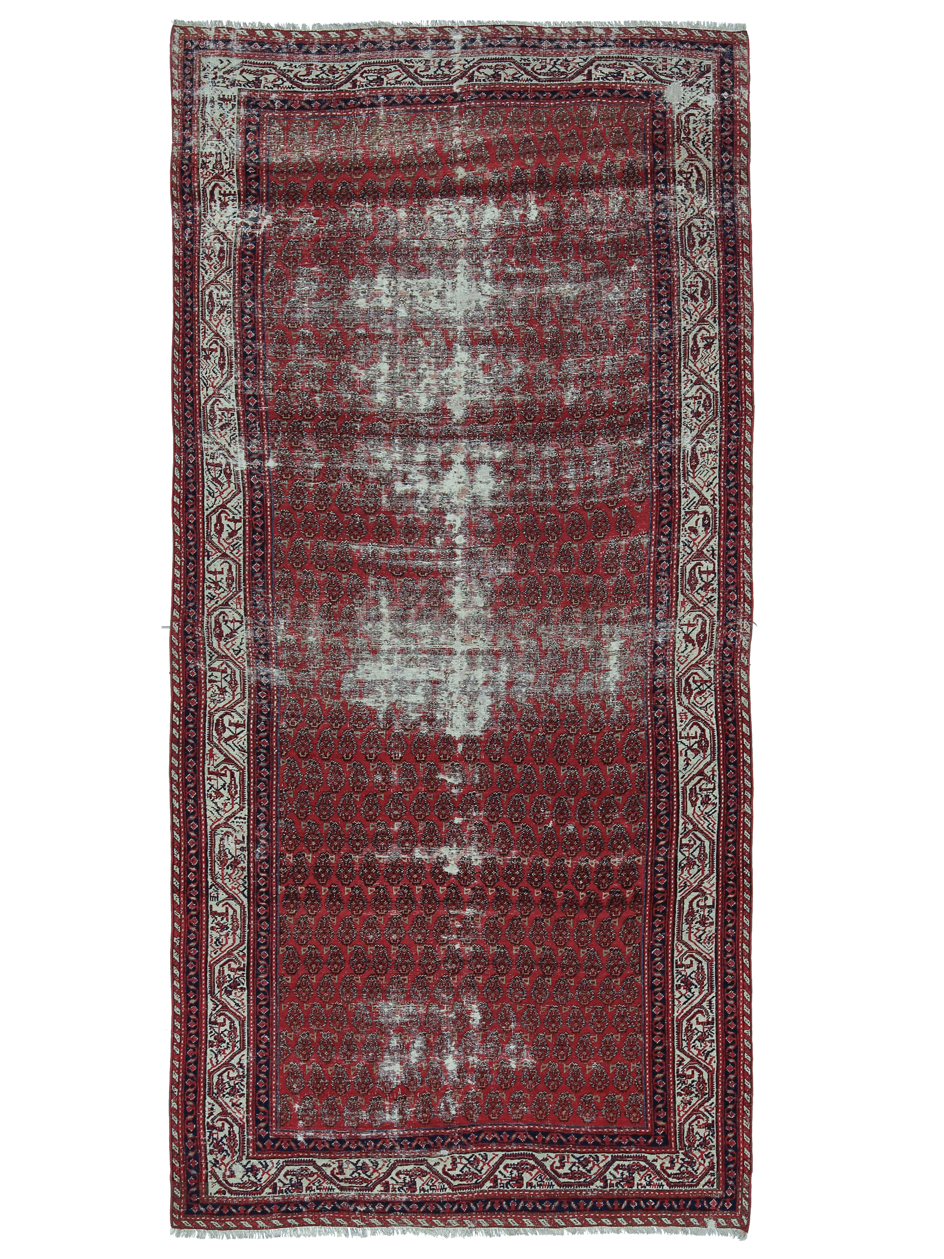 Persian Runner – Allover Boteh on Brick Red Worn Central Field – No. 149