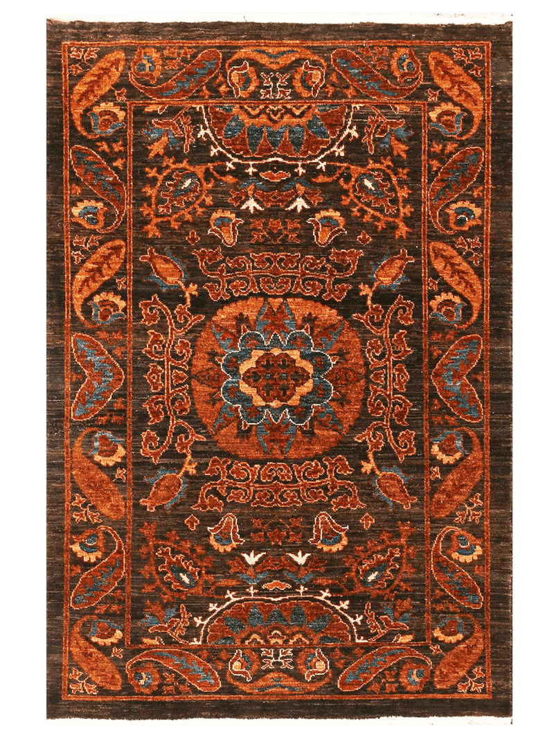 Afghan Chobi – Boteh Medallion in Rust & Walnut — No. 139 - Patina House