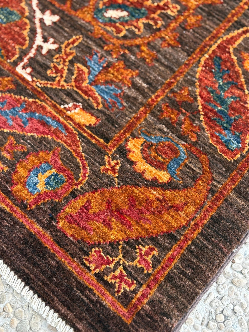 Afghan Chobi – Boteh Medallion in Rust & Walnut — No. 139 - Patina House
