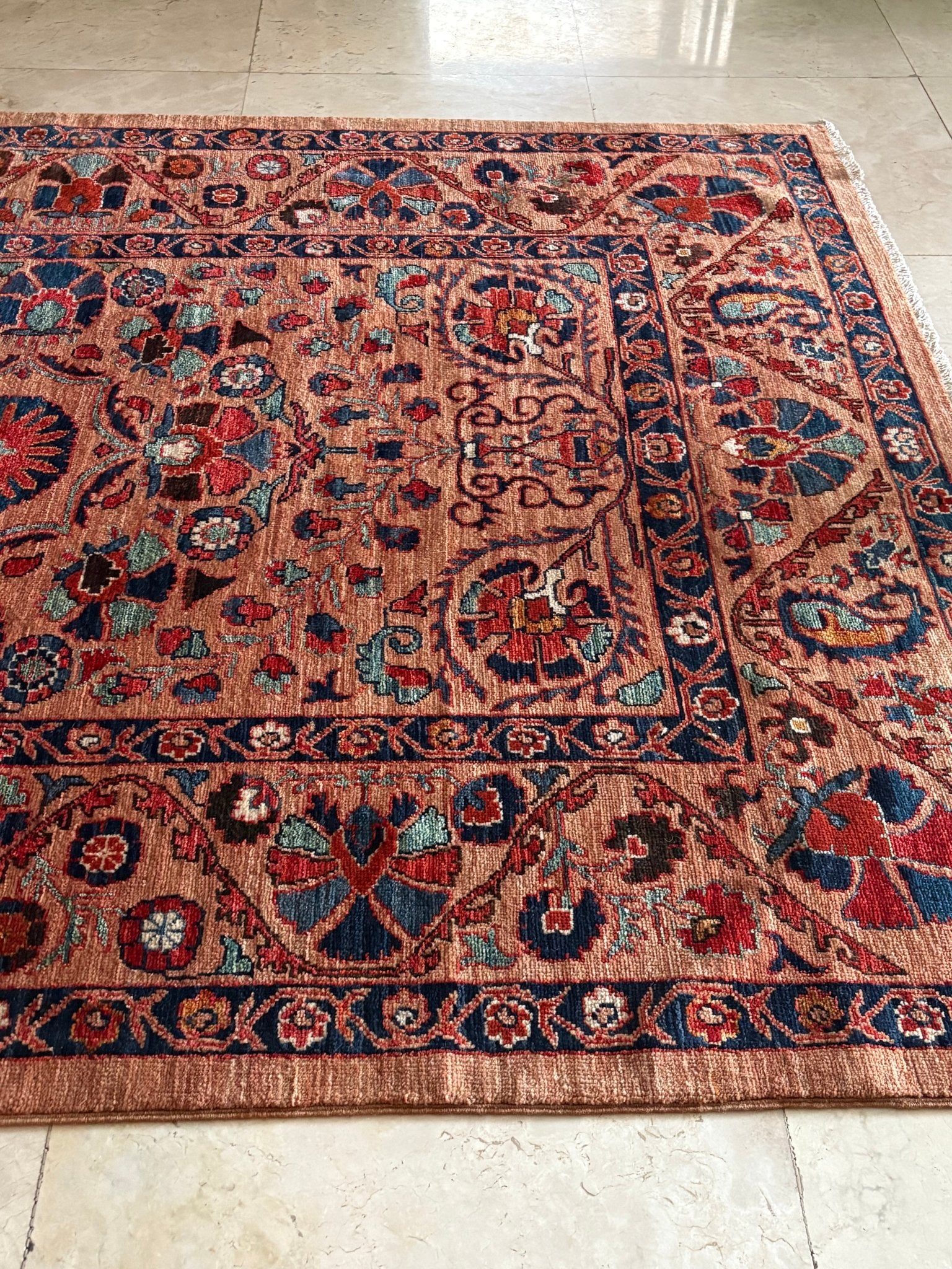 Afghan Chobi — Floral Medallion in Taupe & Navy — No. 138 - Patina House