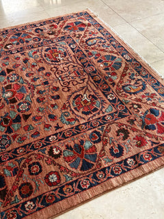Afghan Chobi — Floral Medallion in Taupe & Navy — No. 138 - Patina House
