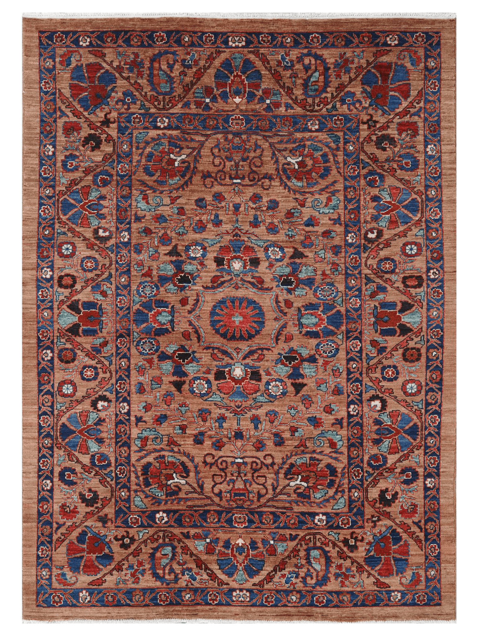 Afghan Chobi — Floral Medallion in Taupe & Navy — No. 138 - Patina House