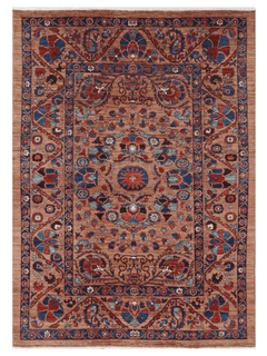 Afghan Chobi — Floral Medallion in Taupe & Navy — No. 138 - Patina House