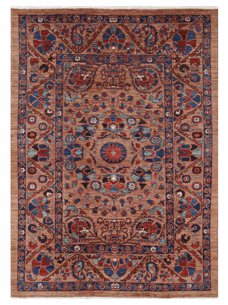 Afghan Chobi — Floral Medallion in Taupe & Navy — No. 138 - Patina House