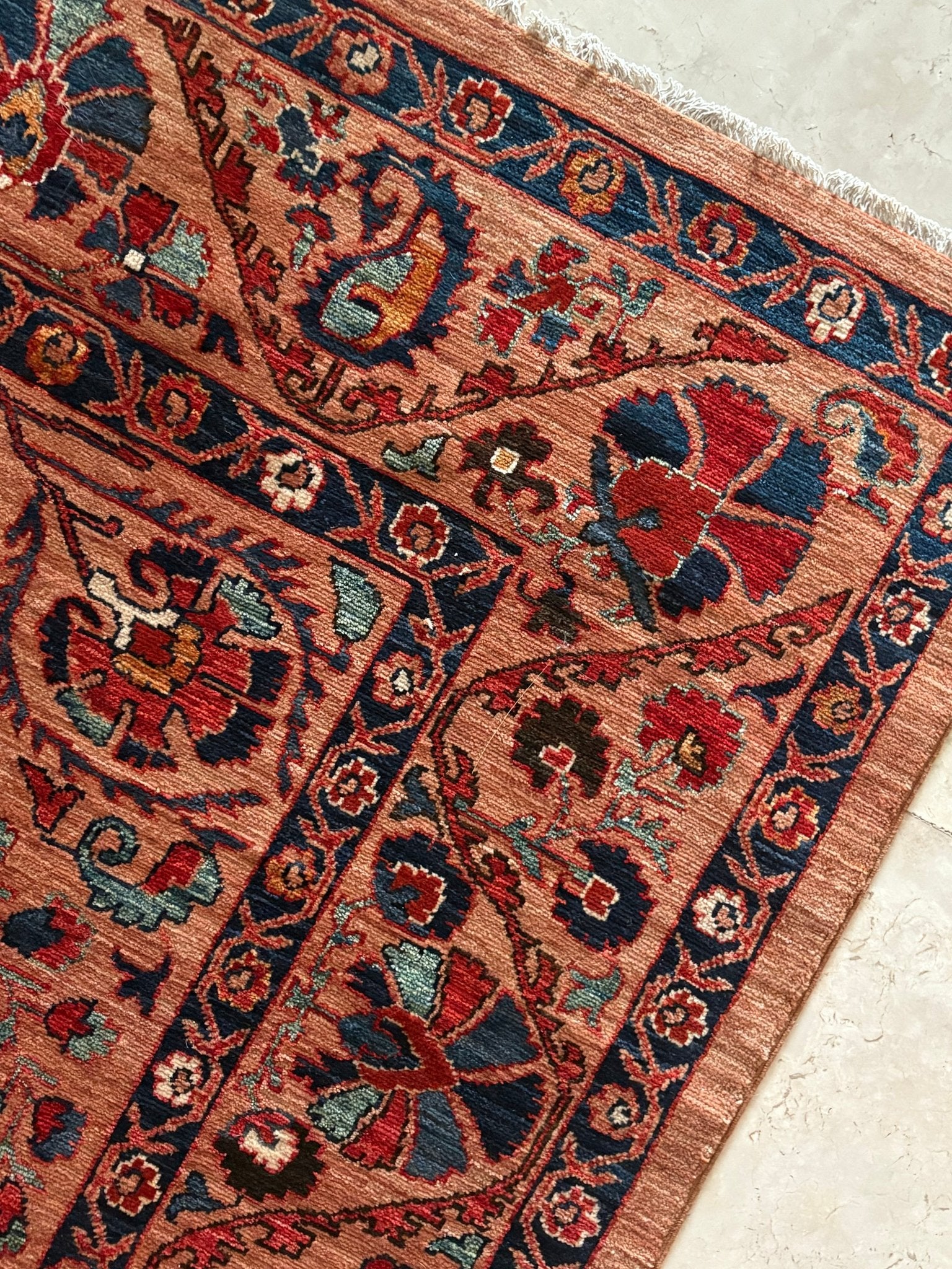 Afghan Chobi — Floral Medallion in Taupe & Navy — No. 138 - Patina House