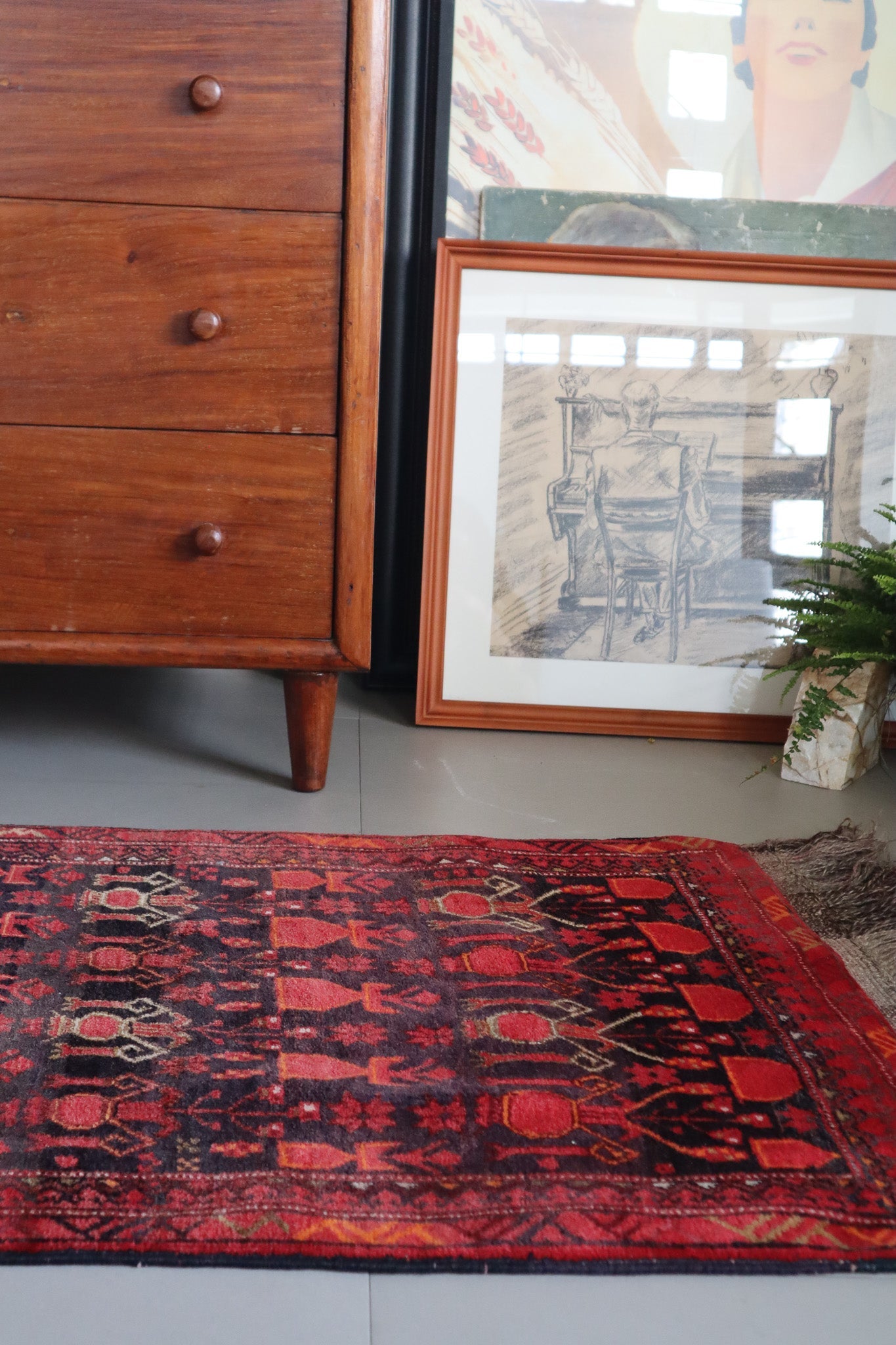 Afghan Pictorial Rug with Tribal Vase Motifs — No. 135 - Patina House