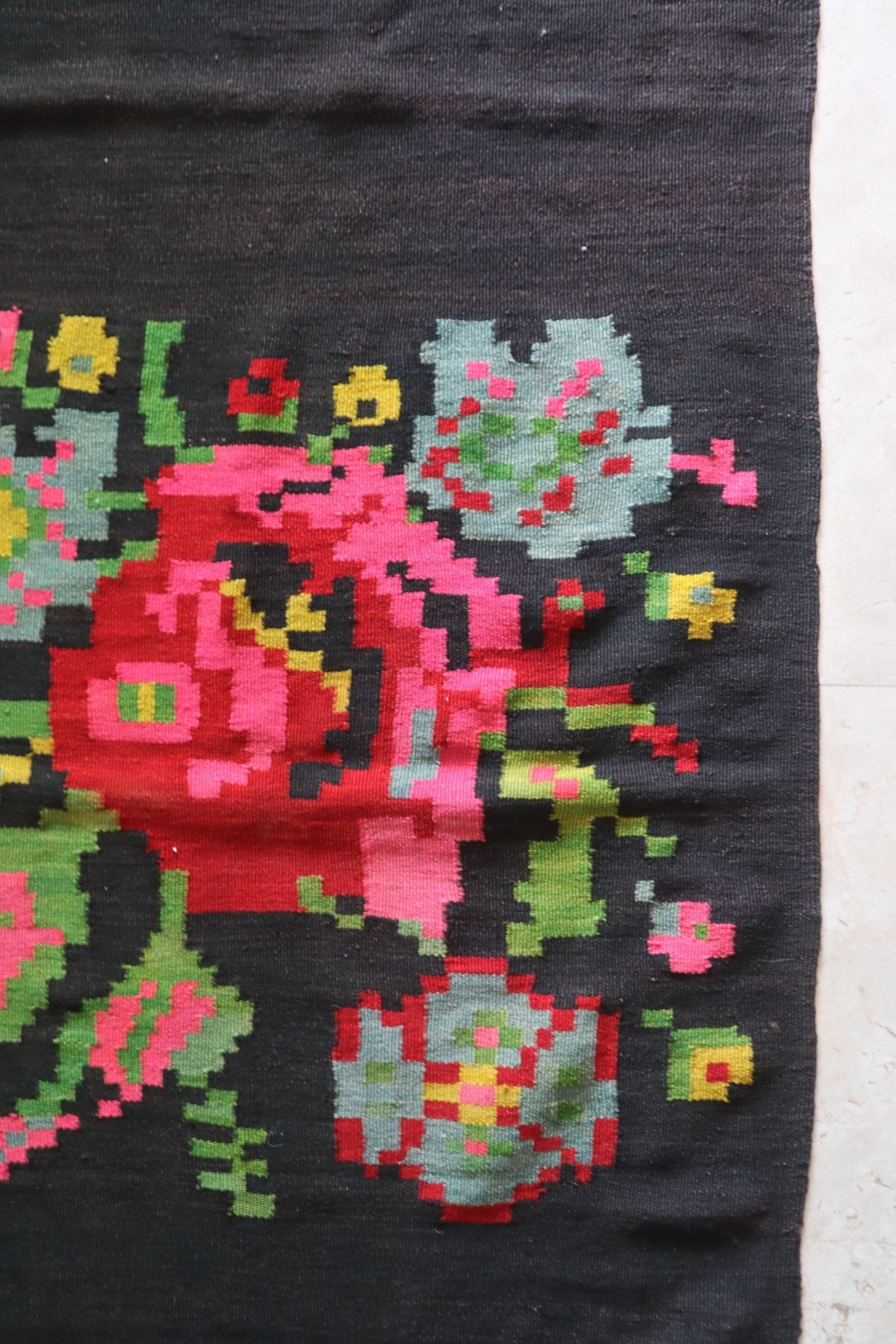 Balkan Floral Kilim Runner — 14.2 x 2.7 — No. 174 - Patina House