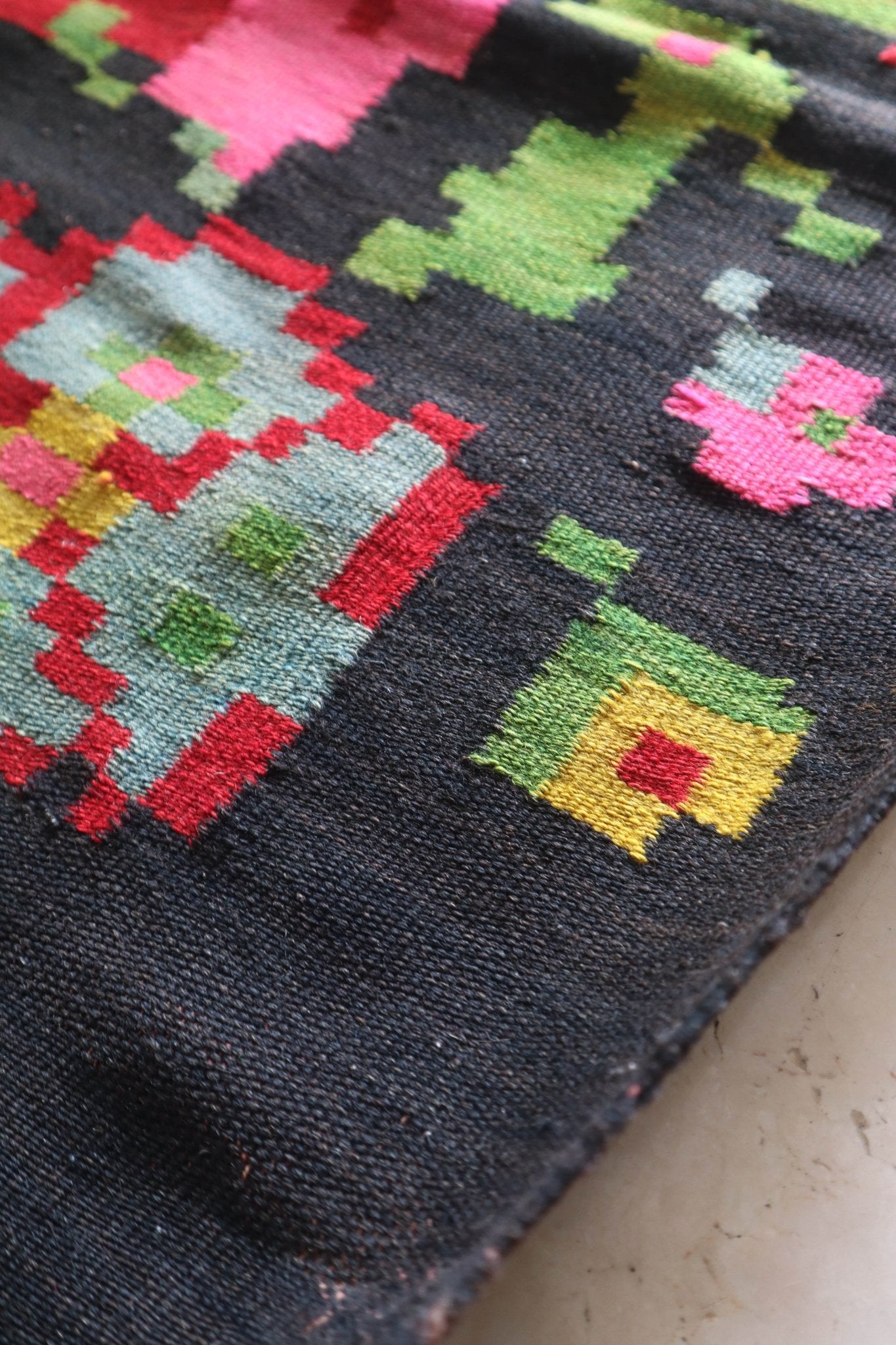 Balkan Floral Kilim Runner — 14.2 x 2.7 — No. 174 - Patina House