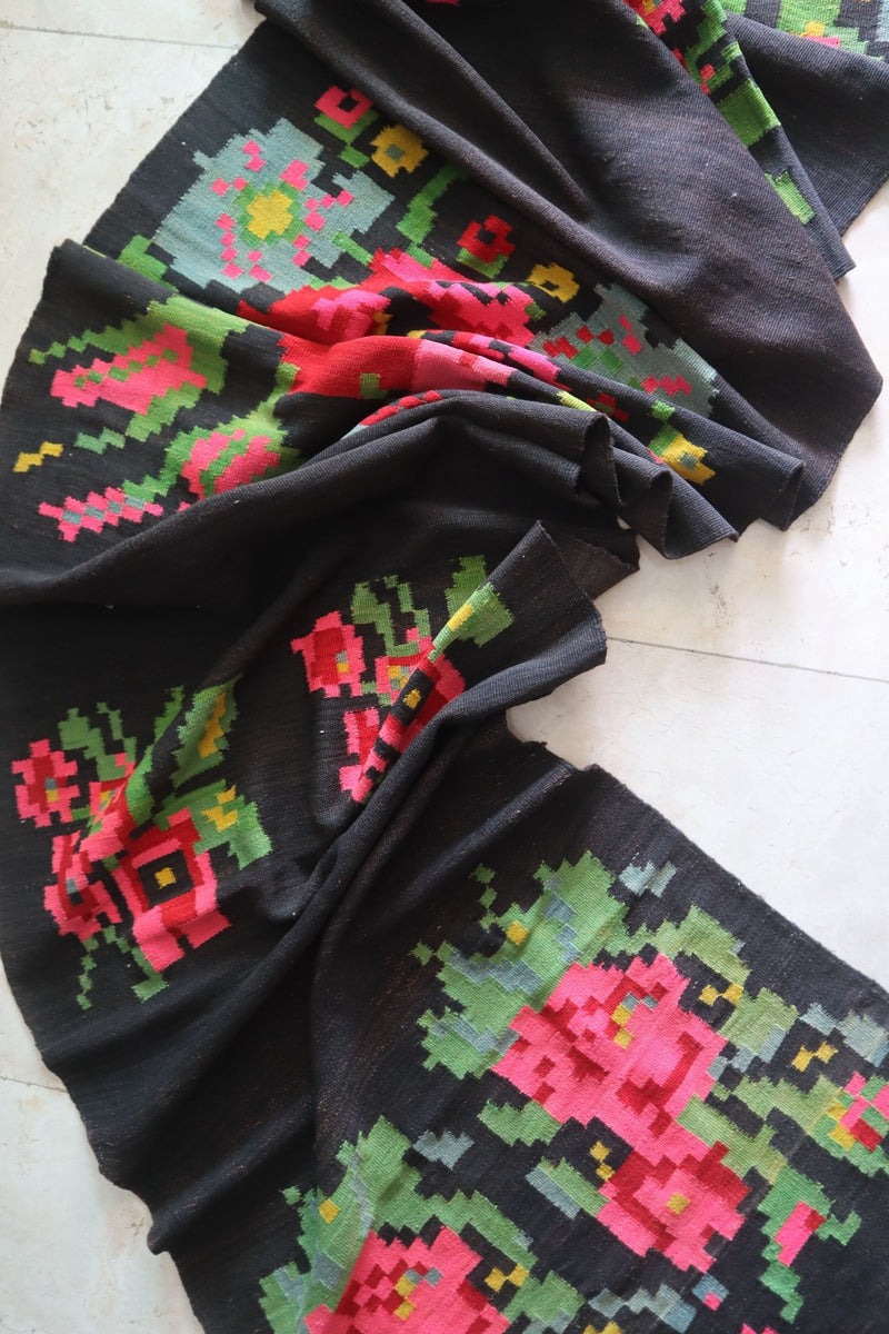 Balkan Floral Kilim Runner — 14.2 x 2.7 — No. 174 - Patina House