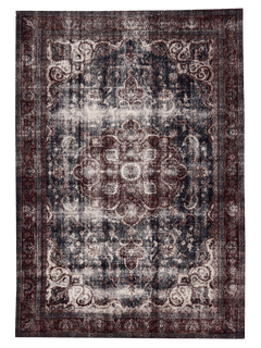 Distressed Persian Kashan Carpet in Deep Red & Navy — No. 134 - Patina House