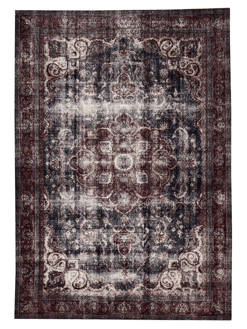 Distressed Persian Kashan Carpet in Deep Red & Navy — No. 134 - Patina House