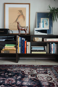 Distressed Persian Kashan Carpet in Deep Red & Navy — No. 134 - Patina House