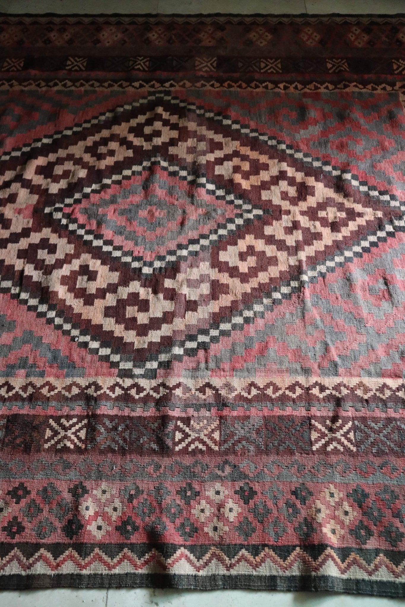 Tribal Flatweave Kilim – Earth - Toned Diamond Pattern – No. 147 - Patina House