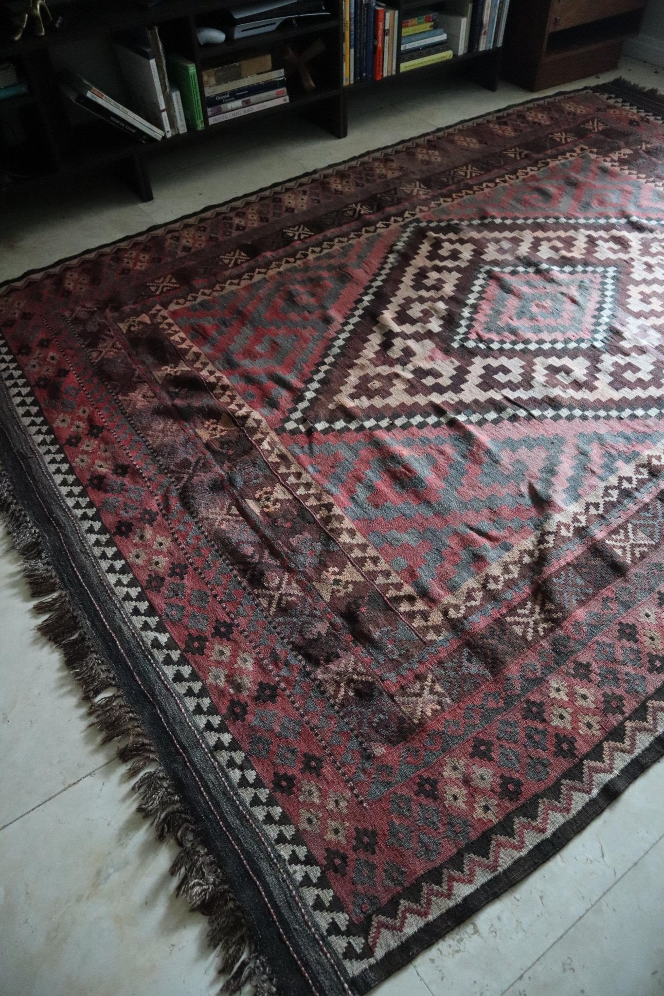 Tribal Flatweave Kilim – Earth - Toned Diamond Pattern – No. 147 - Patina House