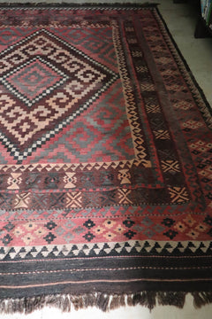 Tribal Flatweave Kilim – Earth - Toned Diamond Pattern – No. 147 - Patina House