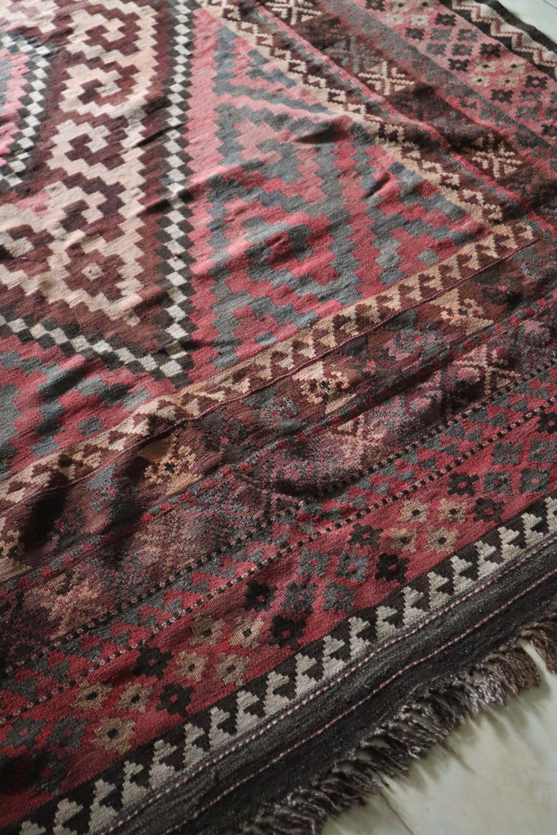 Tribal Flatweave Kilim – Earth - Toned Diamond Pattern – No. 147 - Patina House