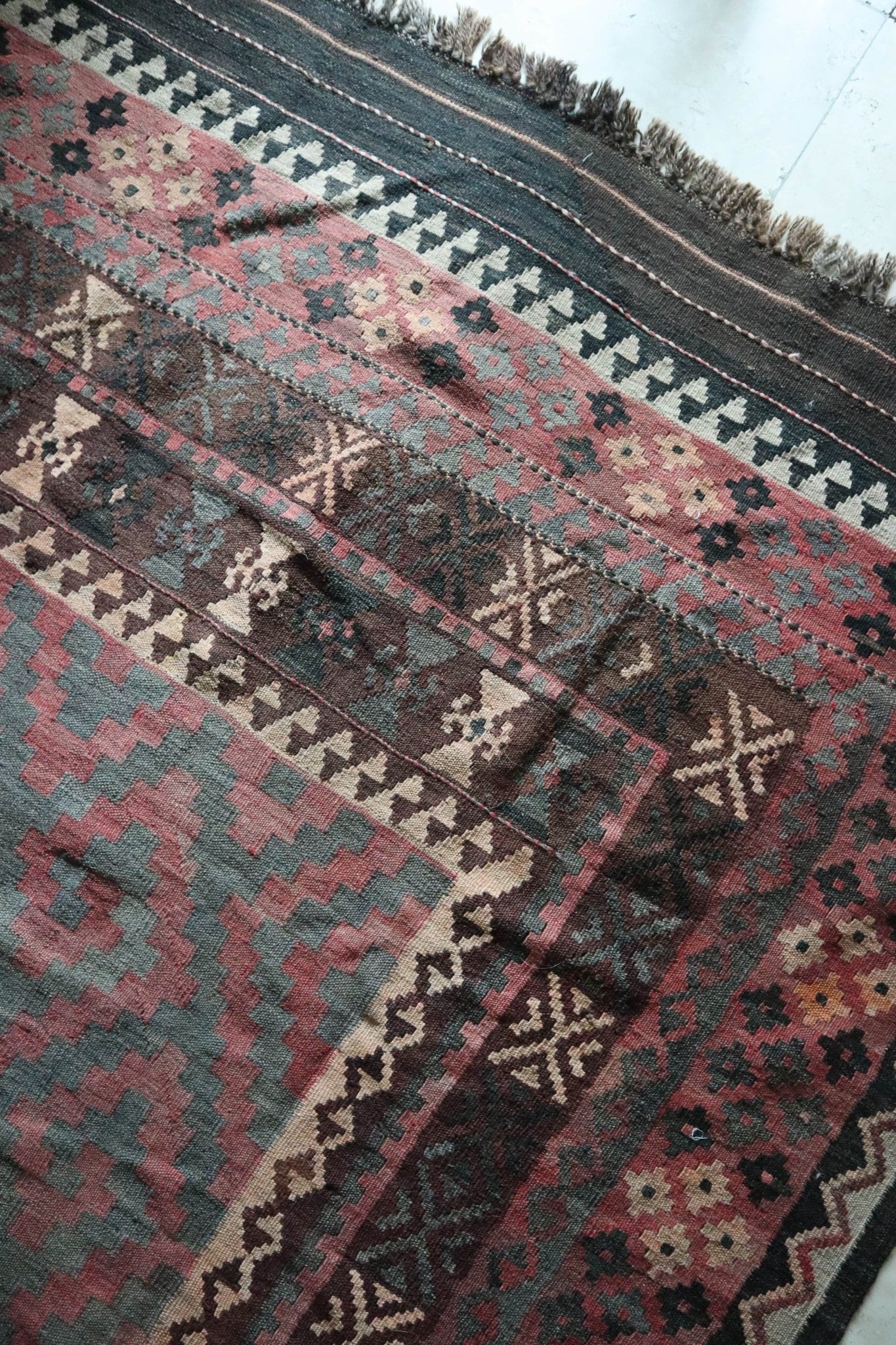 Tribal Flatweave Kilim – Earth - Toned Diamond Pattern – No. 147 - Patina House