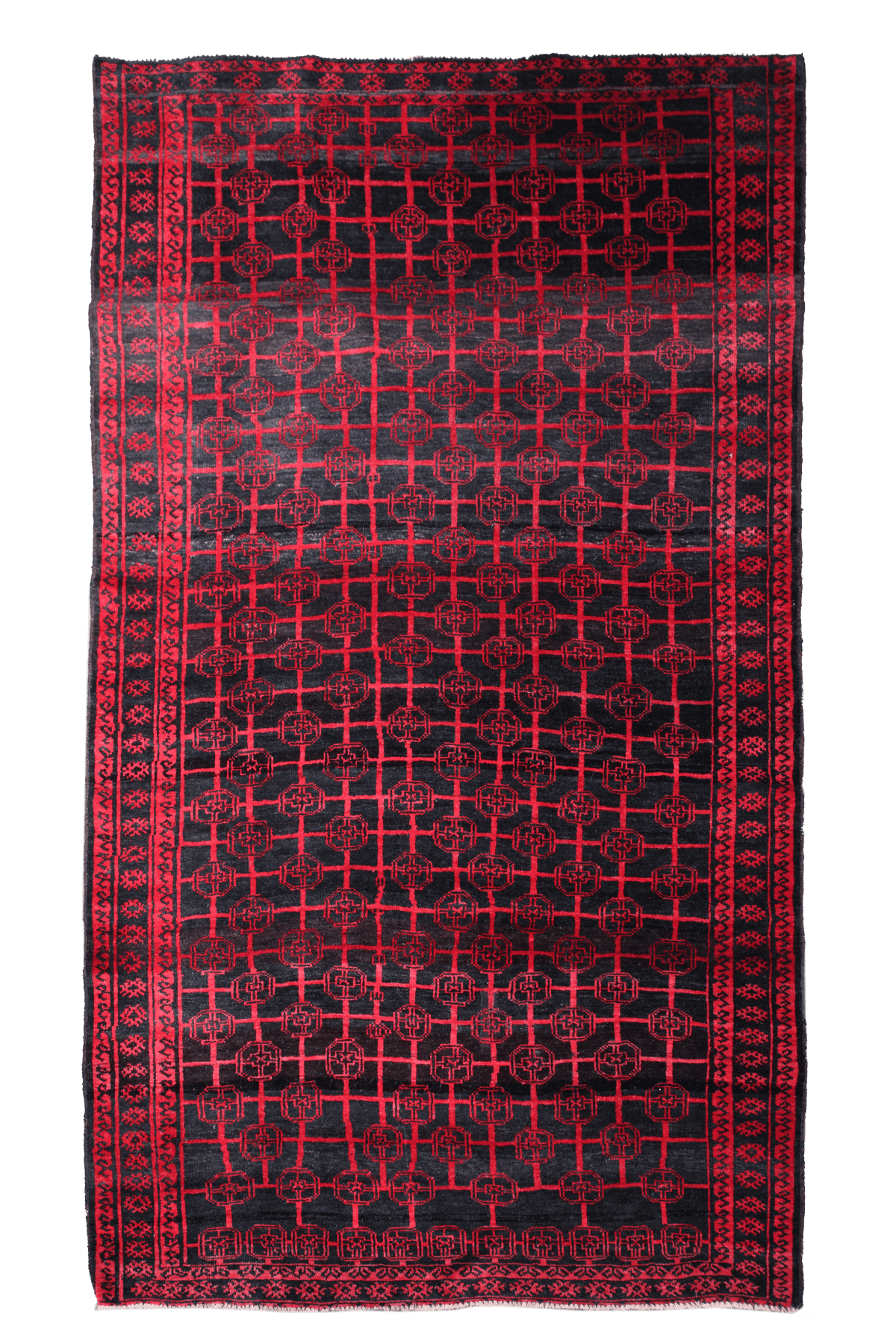 Vintage Afghan Bokhara Rug — Lattice of Guls on Smoky Ground — No. 158 - Patina House