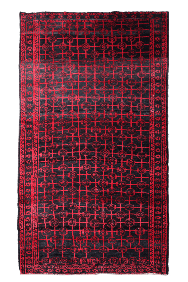 Vintage Afghan Bokhara Rug — Lattice of Guls on Smoky Ground — No. 158 - Patina House
