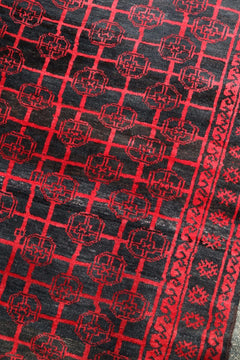 Vintage Afghan Bokhara Rug — Lattice of Guls on Smoky Ground — No. 158 - Patina House