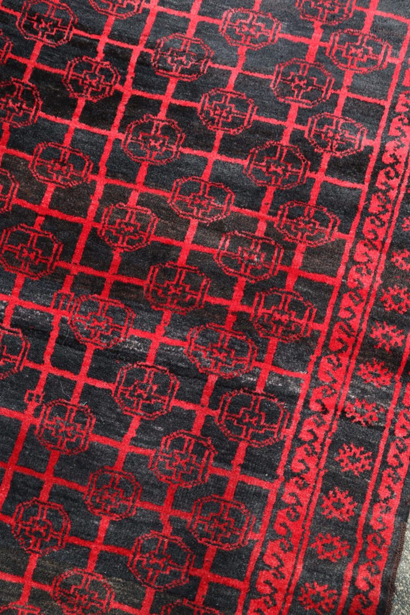 Vintage Afghan Bokhara Rug — Lattice of Guls on Smoky Ground — No. 158 - Patina House