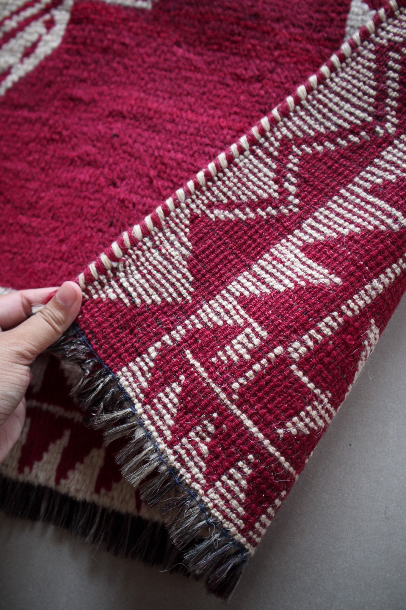 Vintage Afghan Tribal Pile Rug — Magenta with Totemic Ivory Medallions — No. 157 - Patina House
