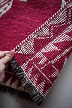Vintage Afghan Tribal Pile Rug — Magenta with Totemic Ivory Medallions — No. 157 - Patina House