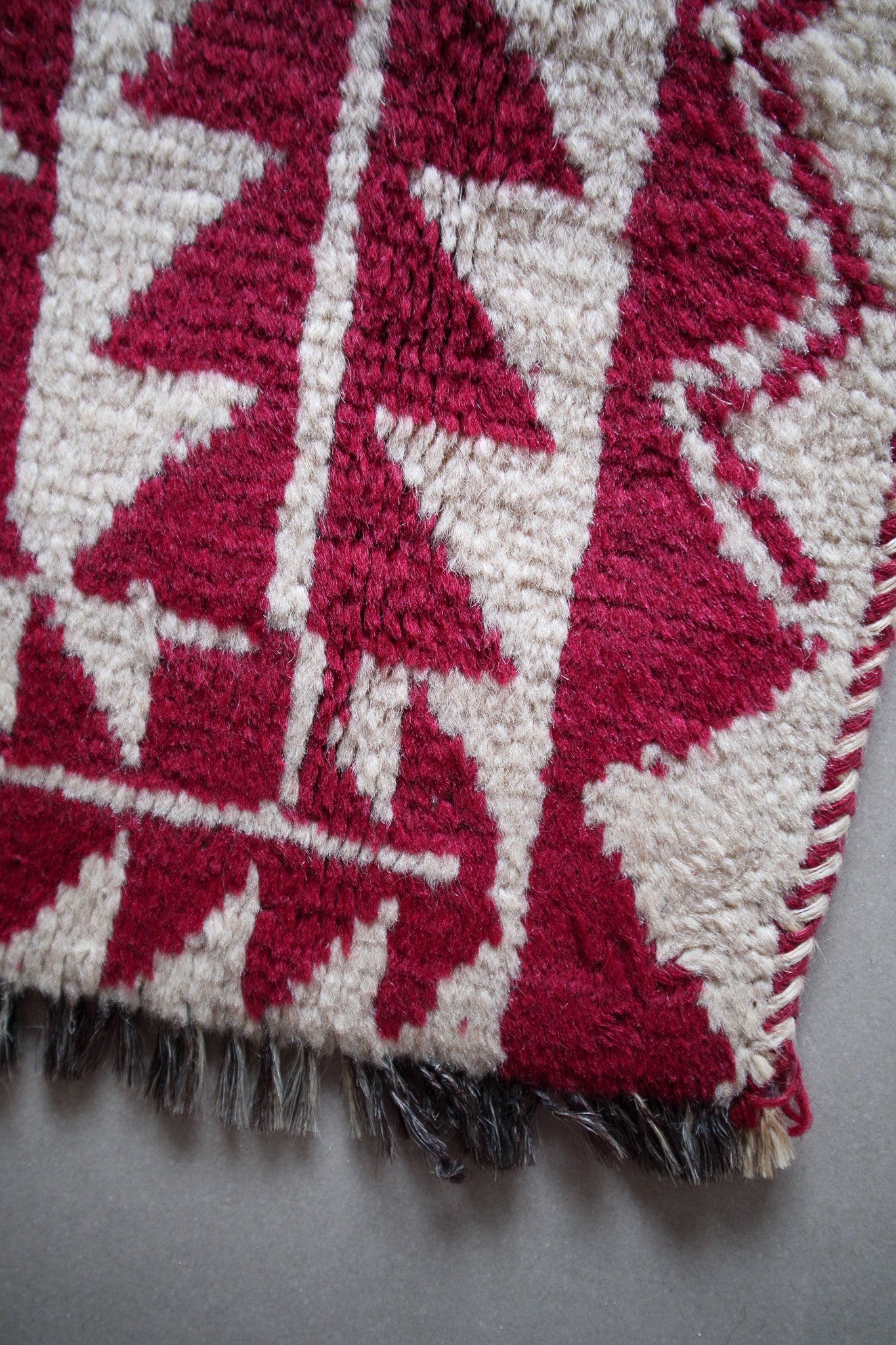 Vintage Afghan Tribal Pile Rug — Magenta with Totemic Ivory Medallions — No. 157 - Patina House