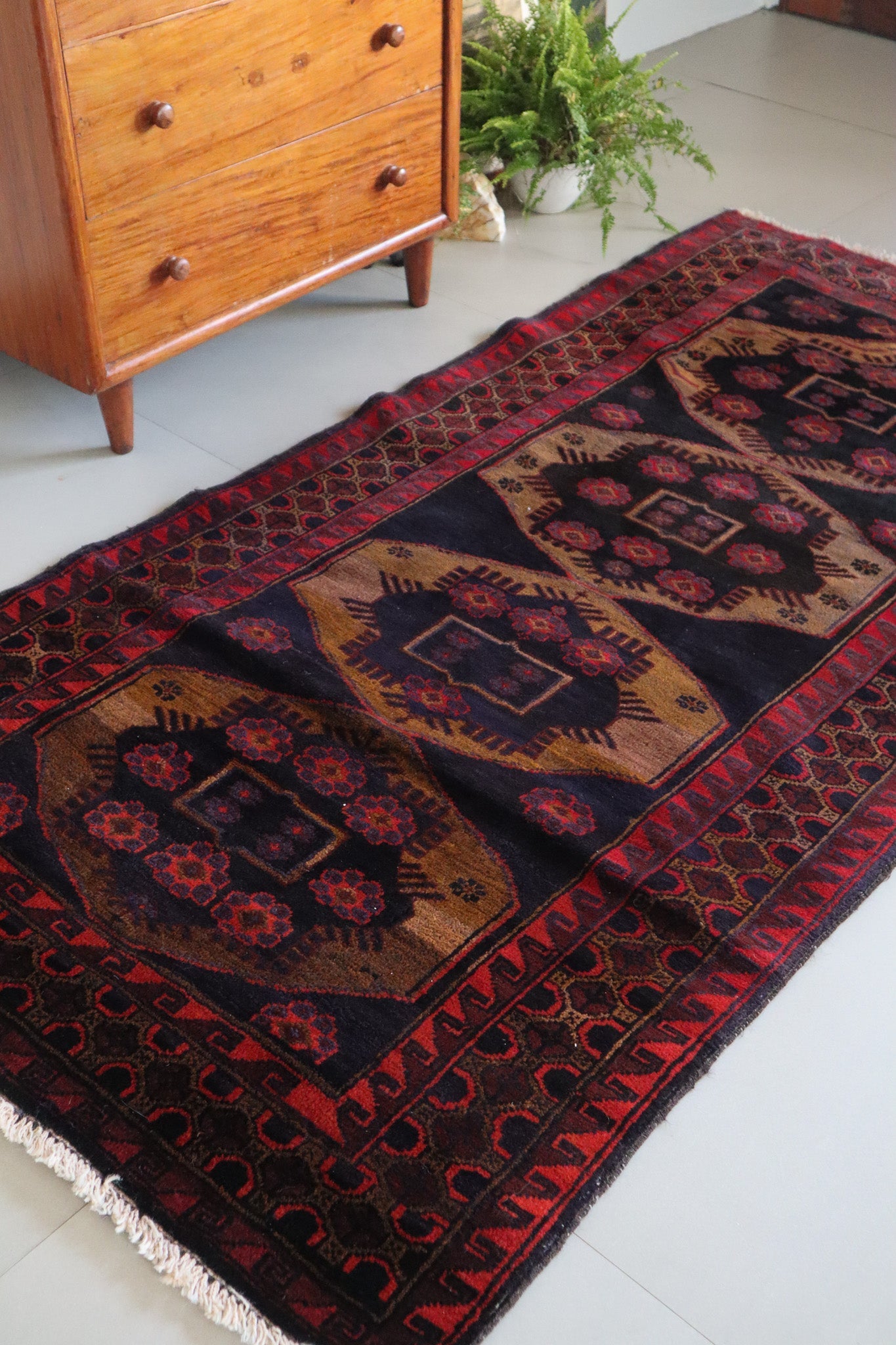 Vintage Balouch — Octagonal Guls on Charcoal Field — No. 092 - Patina House