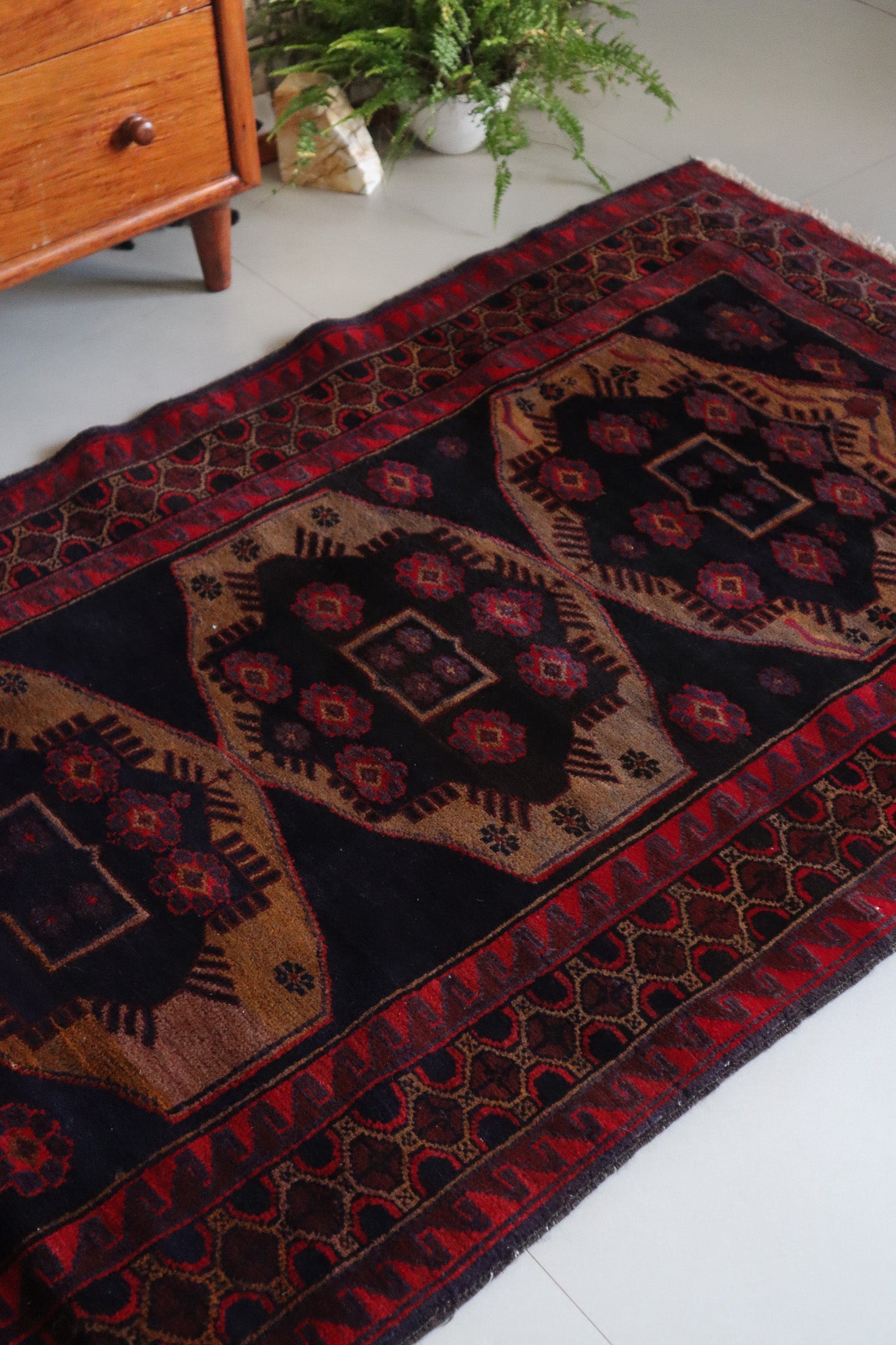 Vintage Balouch — Octagonal Guls on Charcoal Field — No. 092 - Patina House