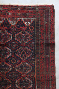 Vintage Baluch Tribal Rug — Deep Indigo & Red Diamonds — No. 161 - Patina House