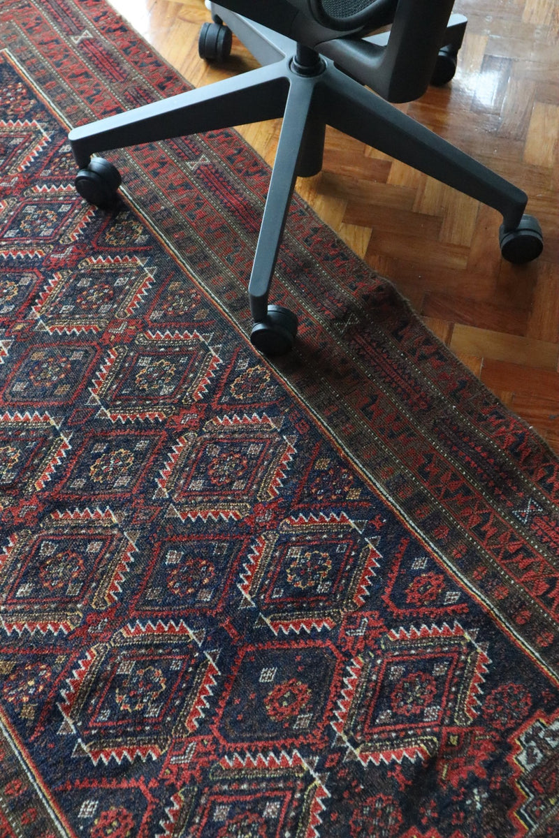 Vintage Baluch Tribal Rug — Deep Indigo & Red Diamonds — No. 161 - Patina House