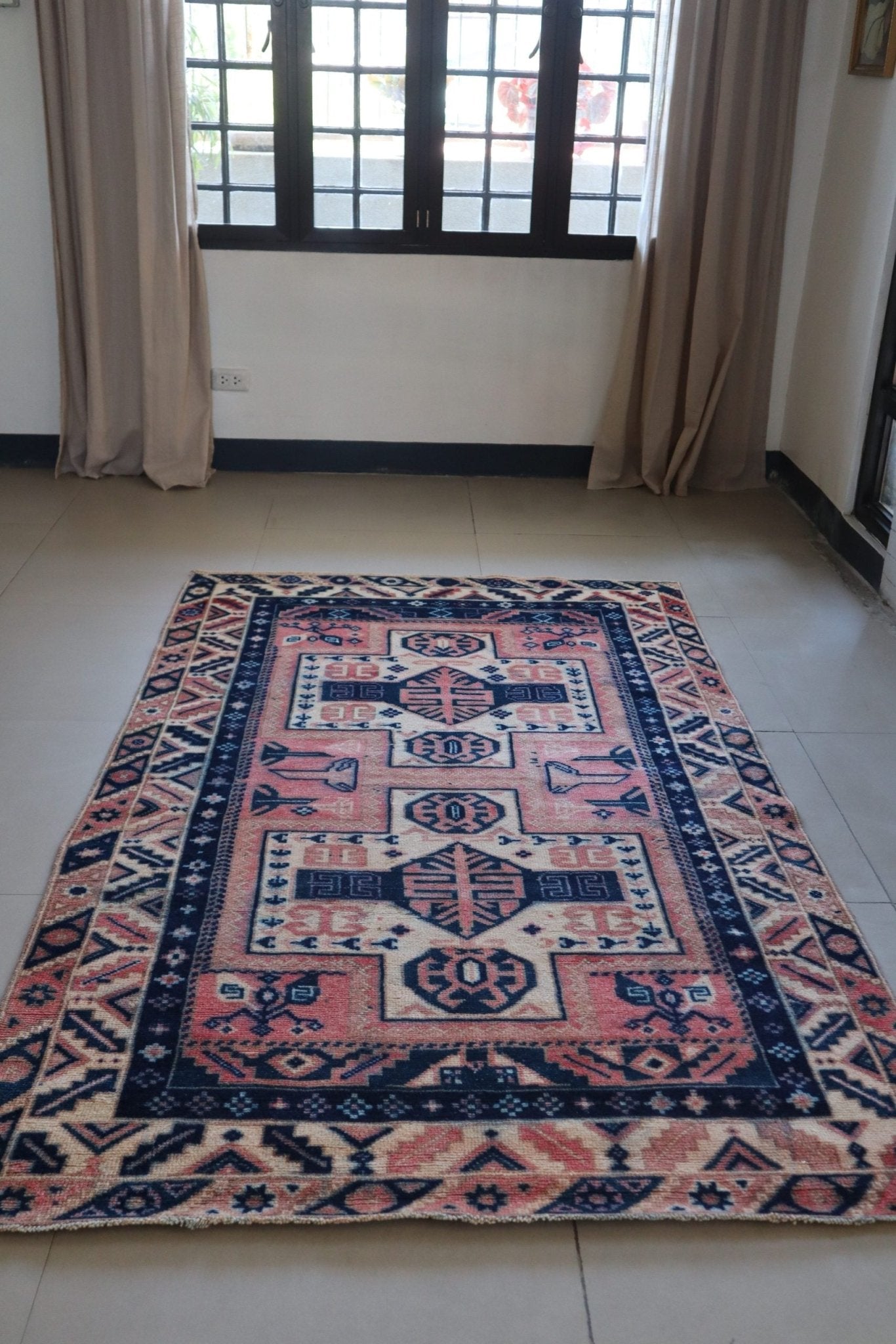 Vintage Caucasian Kazak — Salmon Field with Totemic Medallions — No. 159 - Patina House